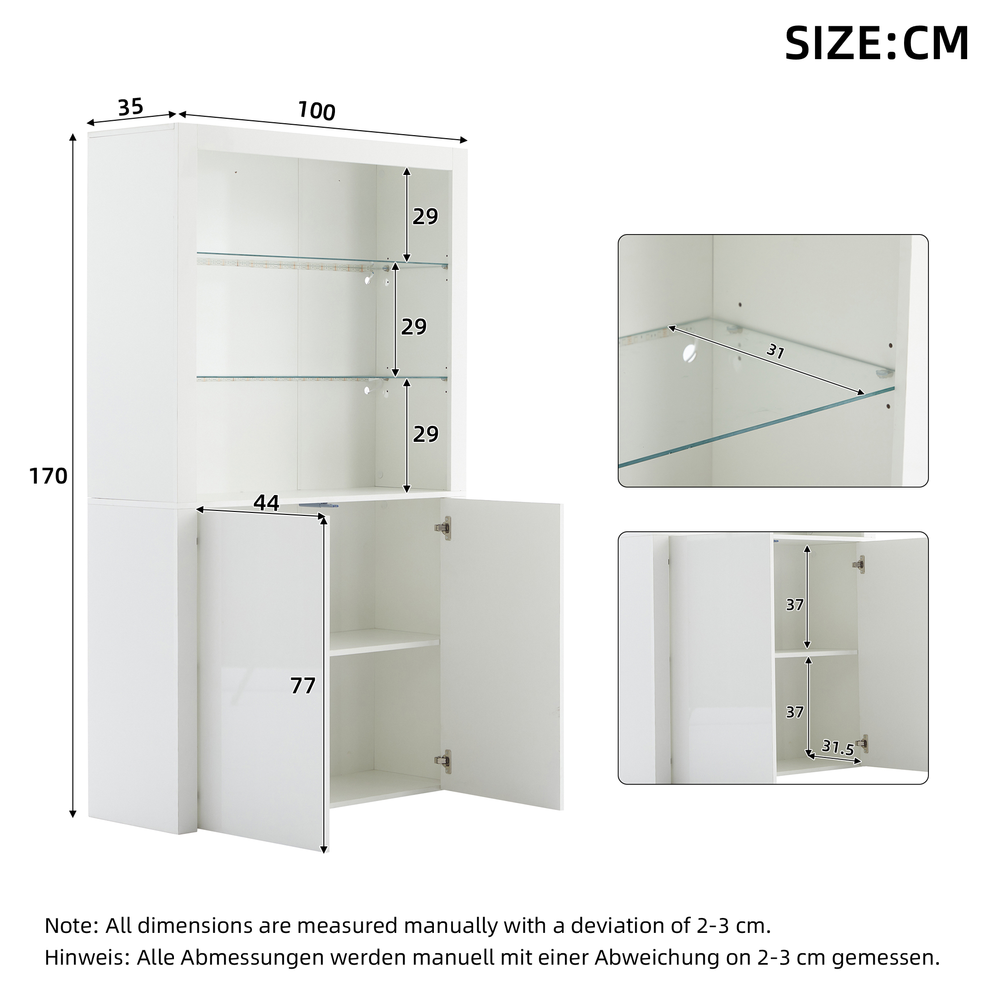 10 0 X 35 X 170 Cm White High Gloss Display Cabinet, Storage With LED Lights — image 5
