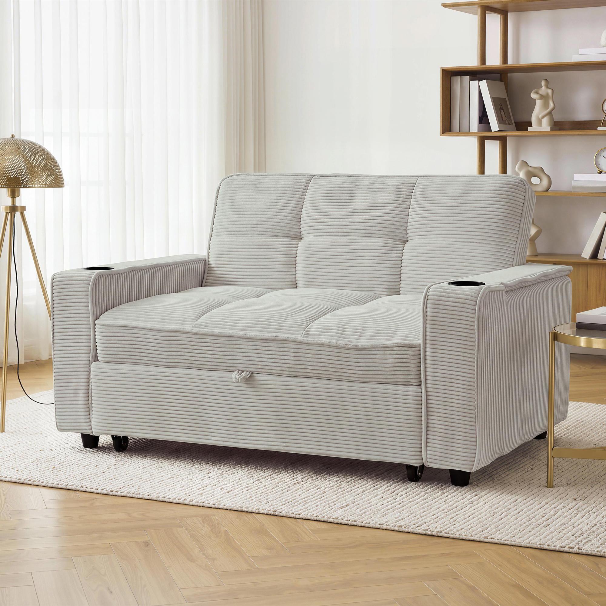 Sofa Bed 2 Seater, Convertible Sleeper With 7-Color LED Lights, Corduroy — image 3
