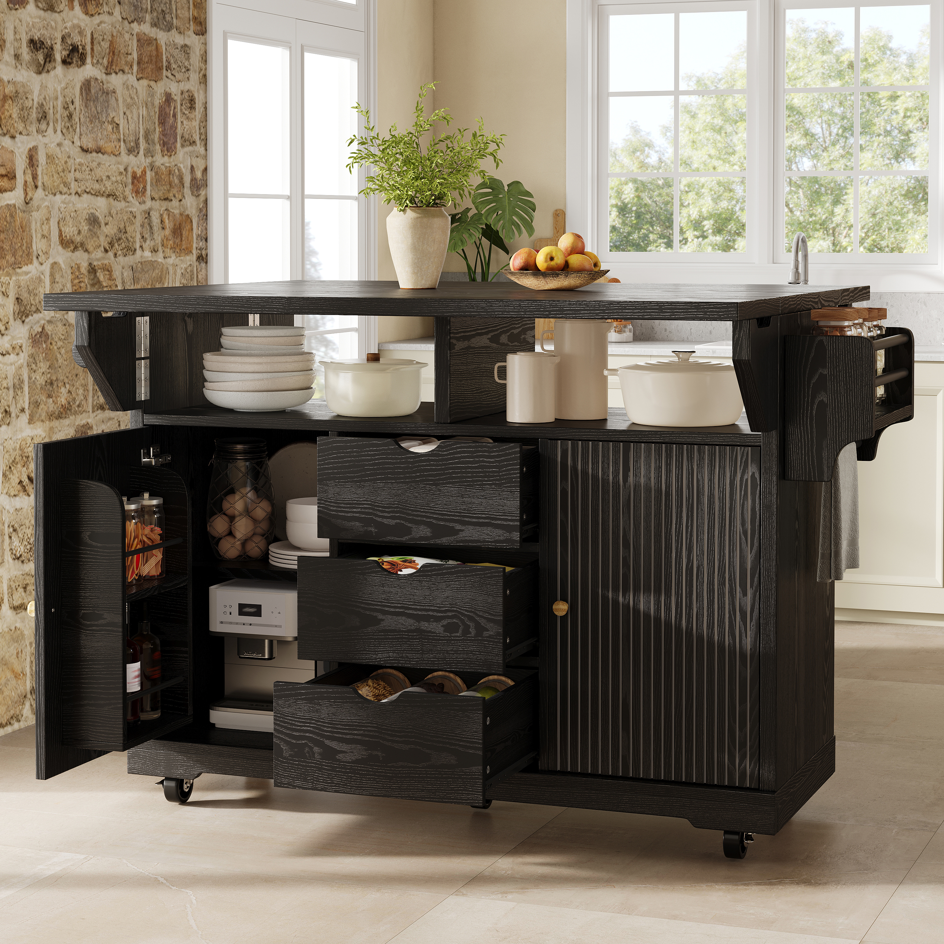 Foldable serving trolley, 95 cm kitchen trolley