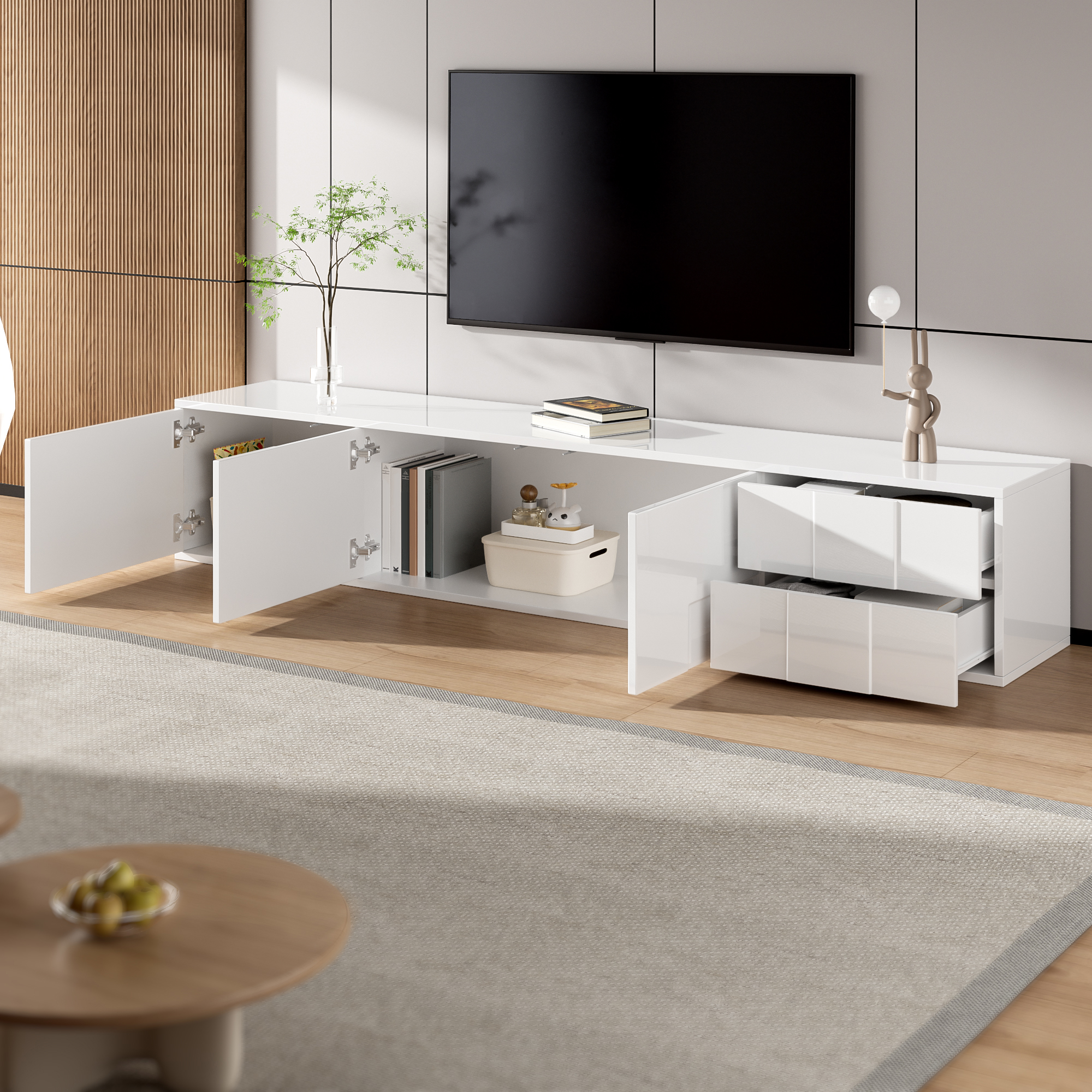 Modern White TV Lowboard 170 Cm, Wall-Mounted Or Freestanding, High-Gloss — image 2