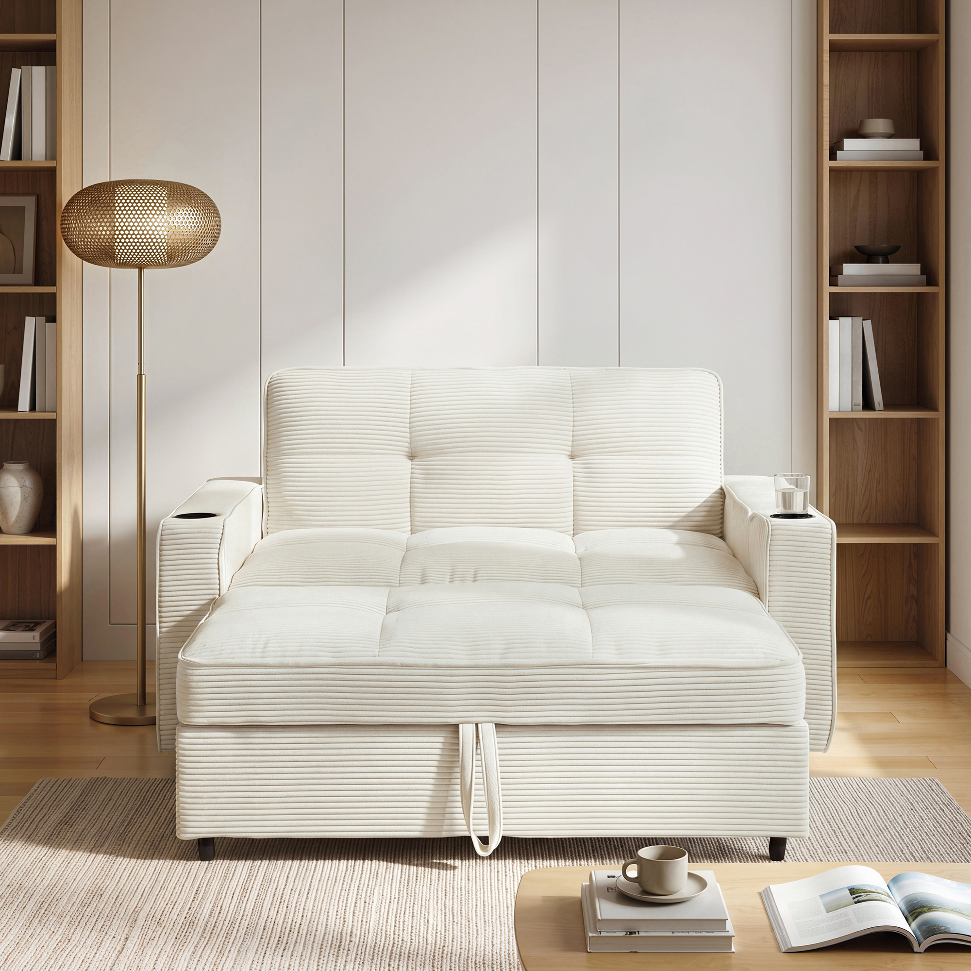 Sofa Bed 2 Seater, Convertible Sleeper With 7-Color LED Lights, Corduroy — image 2