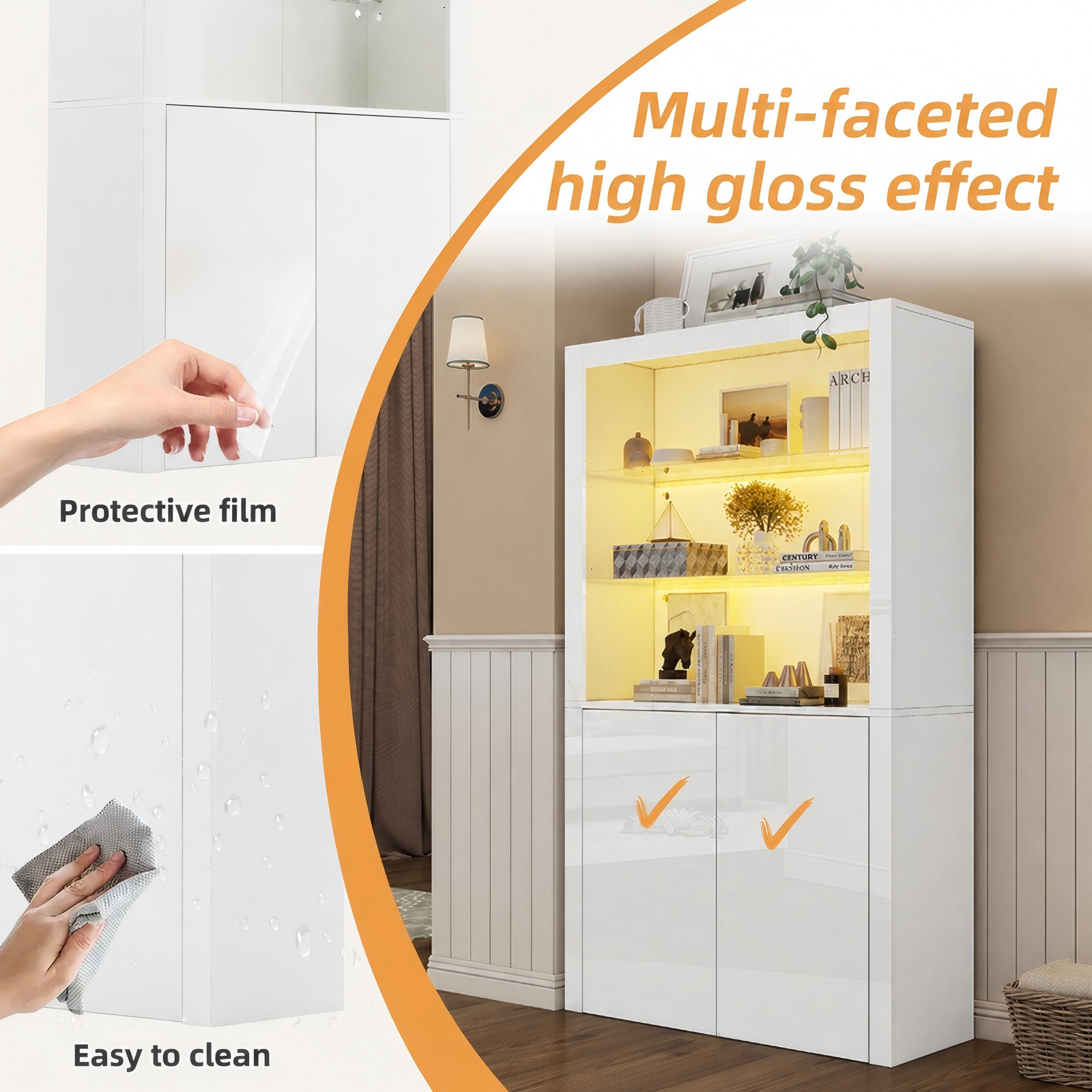 10 0 X 35 X 170 Cm White High Gloss Display Cabinet, Storage With LED Lights — image 2