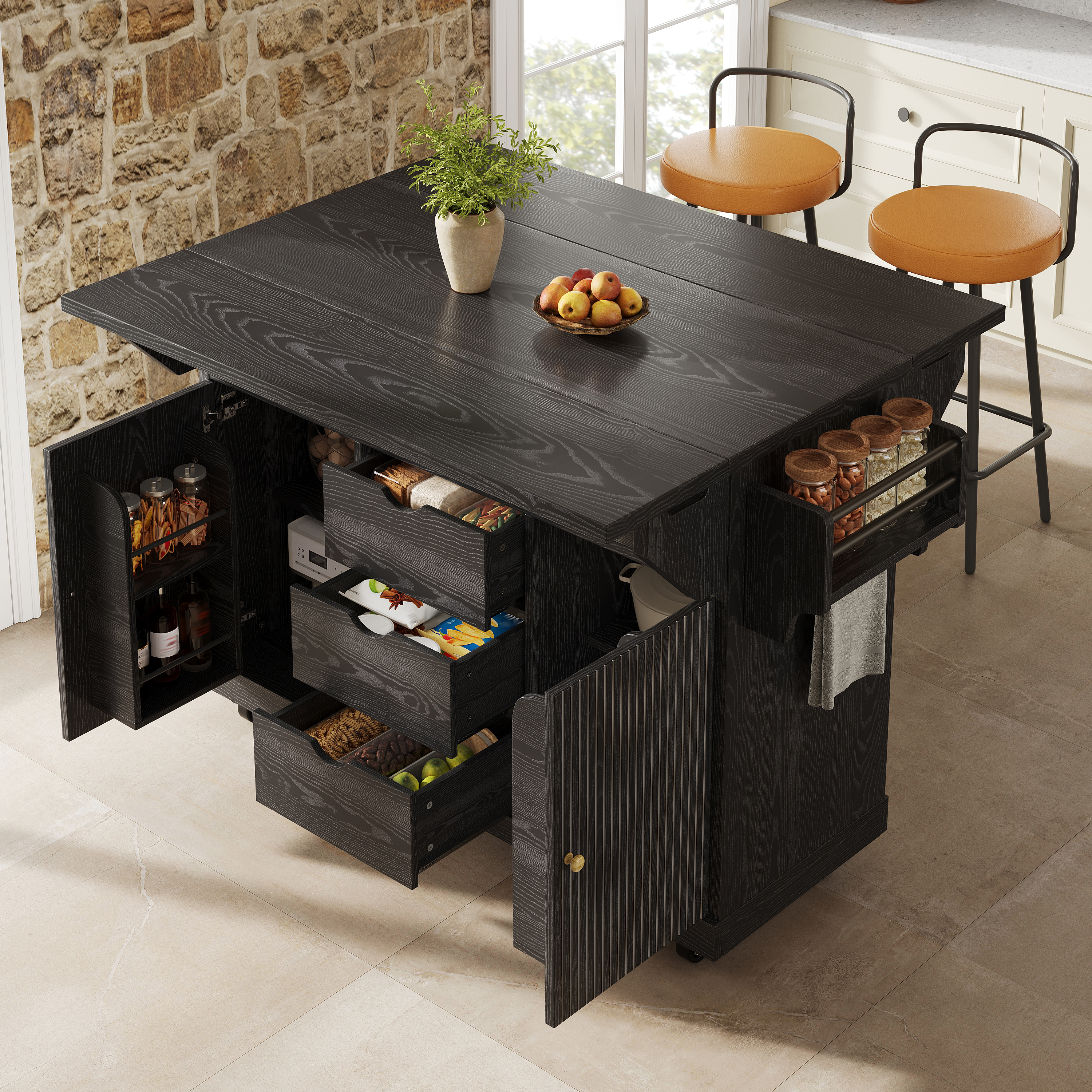 Foldable serving trolley, 95 cm kitchen trolley