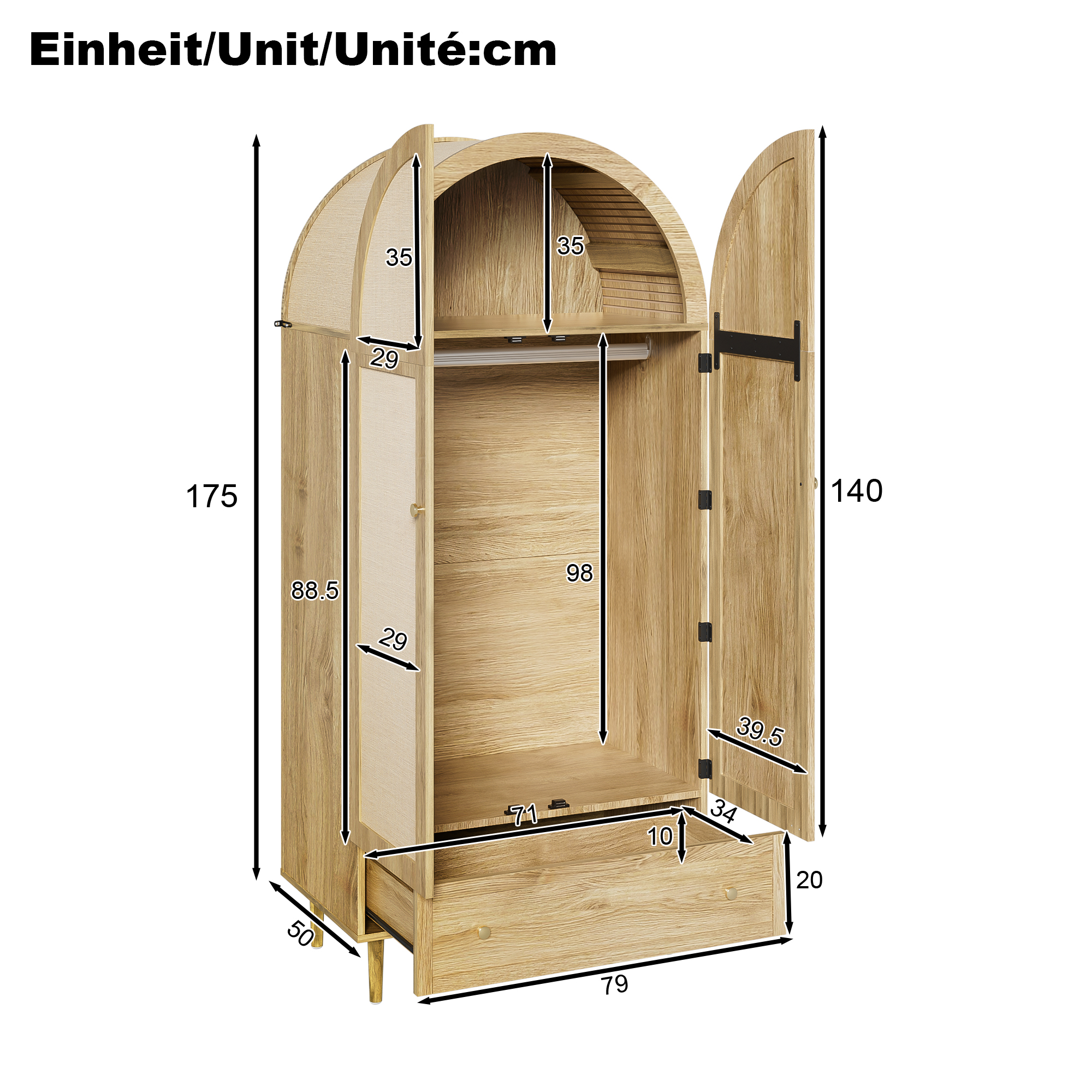 Elegant Wardrobe With Fabric Doors & Drawer, Clothes Cabinet Wood Look, Sturdy