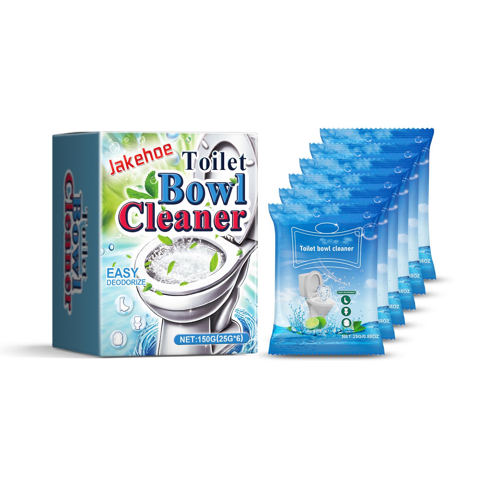 JAKEHOE Foaming Toilet Bowl Cleaning Powder, 6 Sachets x 25 g (150 g Total)
