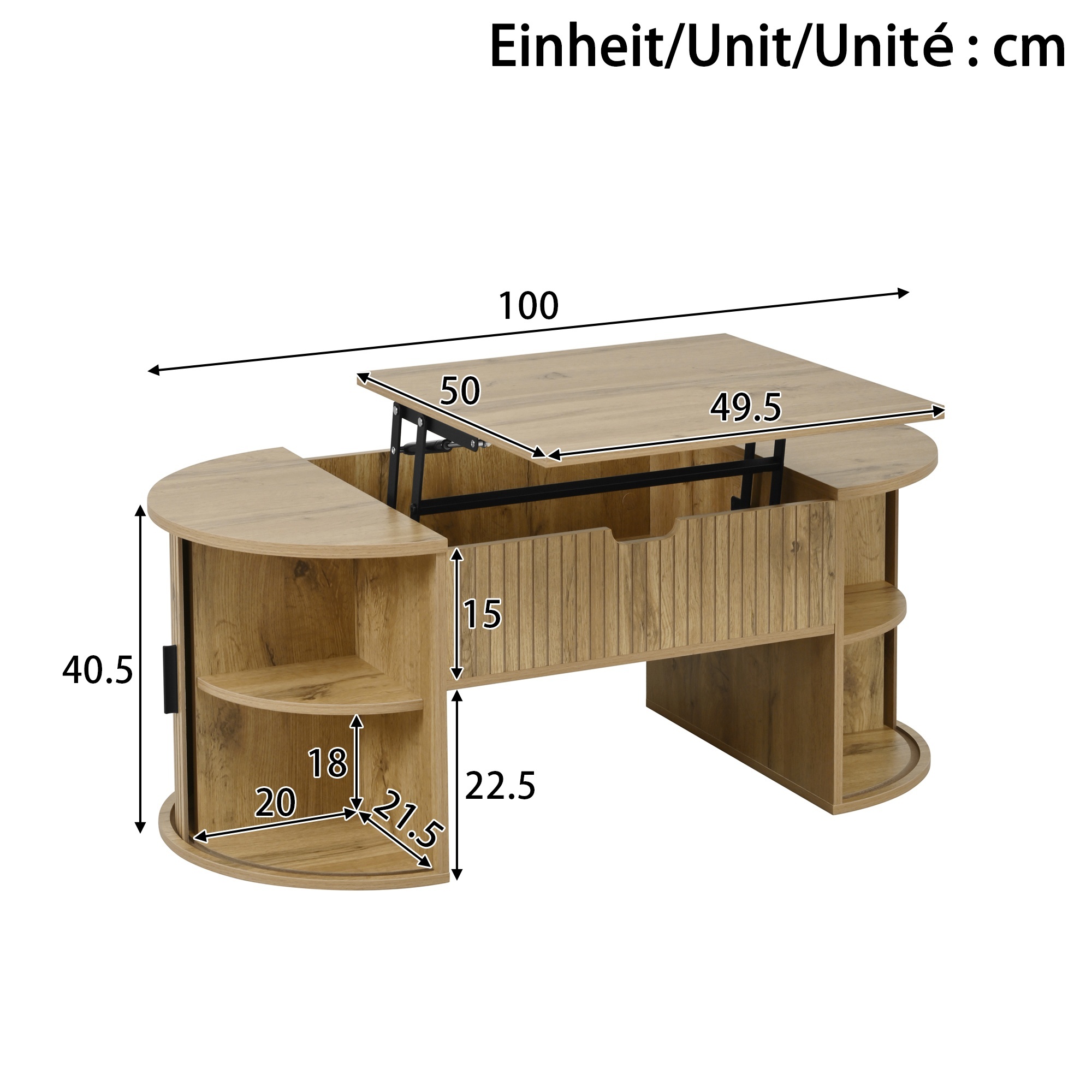 Modern Height-Adjustable Coffee Table, For The Living Room, Open Shelves