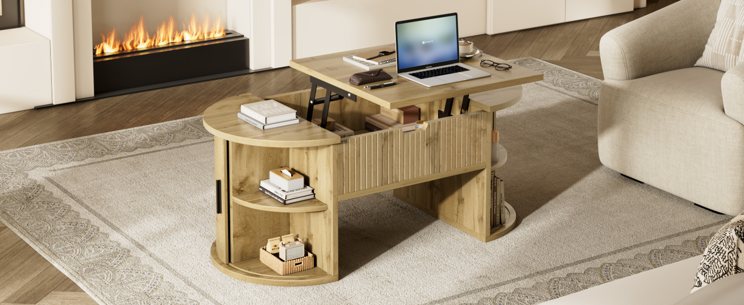 Modern Height-Adjustable Coffee Table, For The Living Room, Open Shelves — image 3