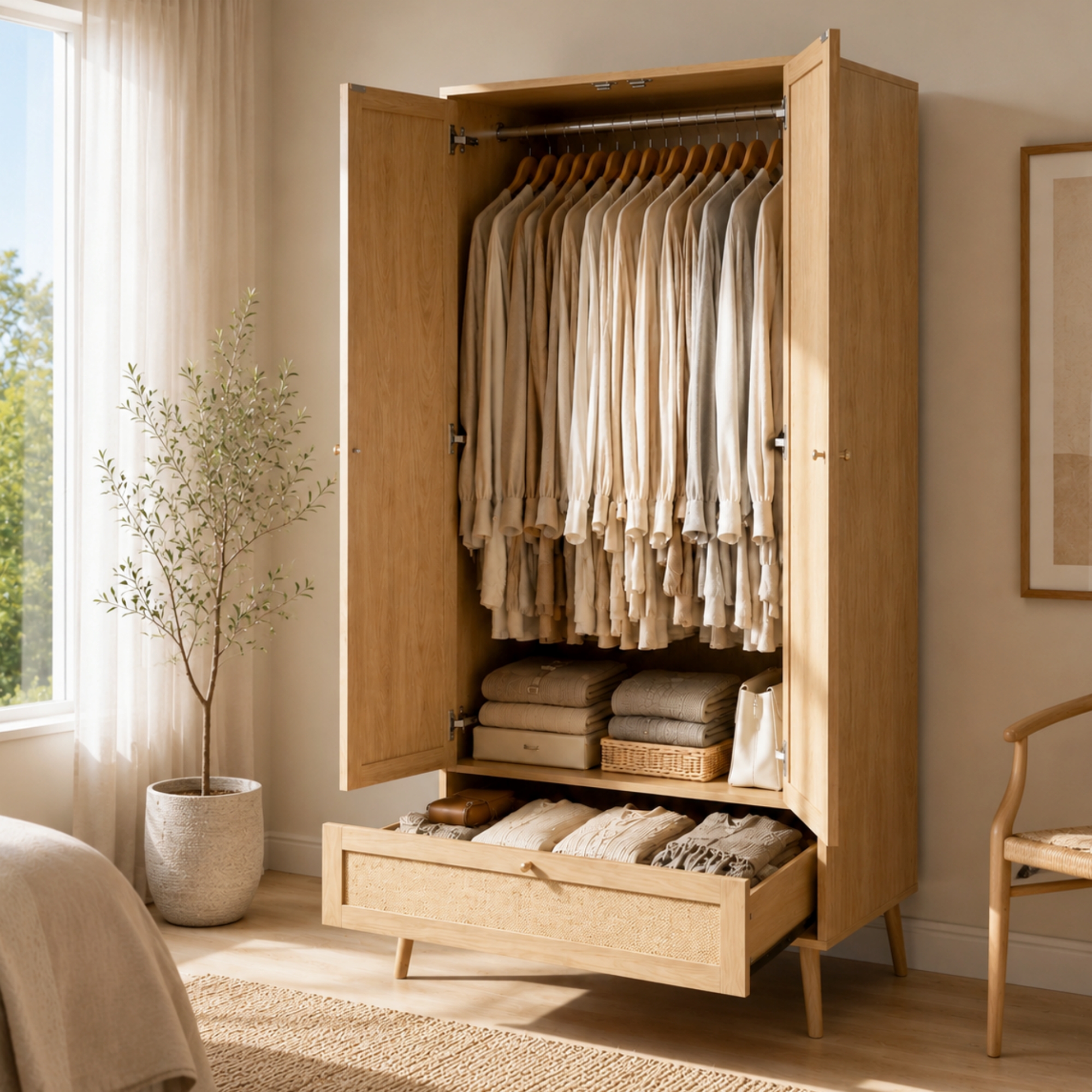 2 Door Double Wardrobe 180H X80W X 55D With Drawer, 180cm