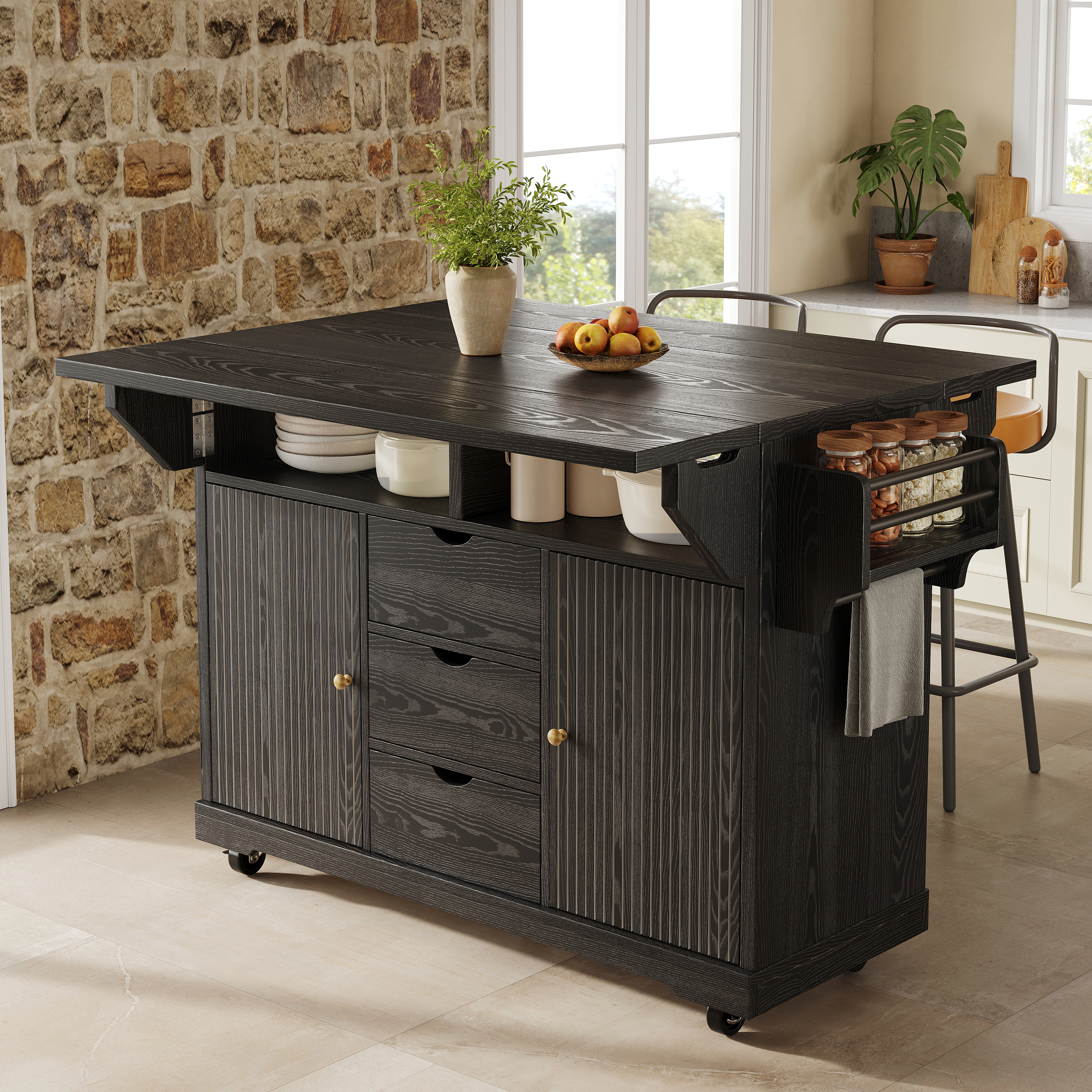 Foldable serving trolley, 95 cm kitchen trolley