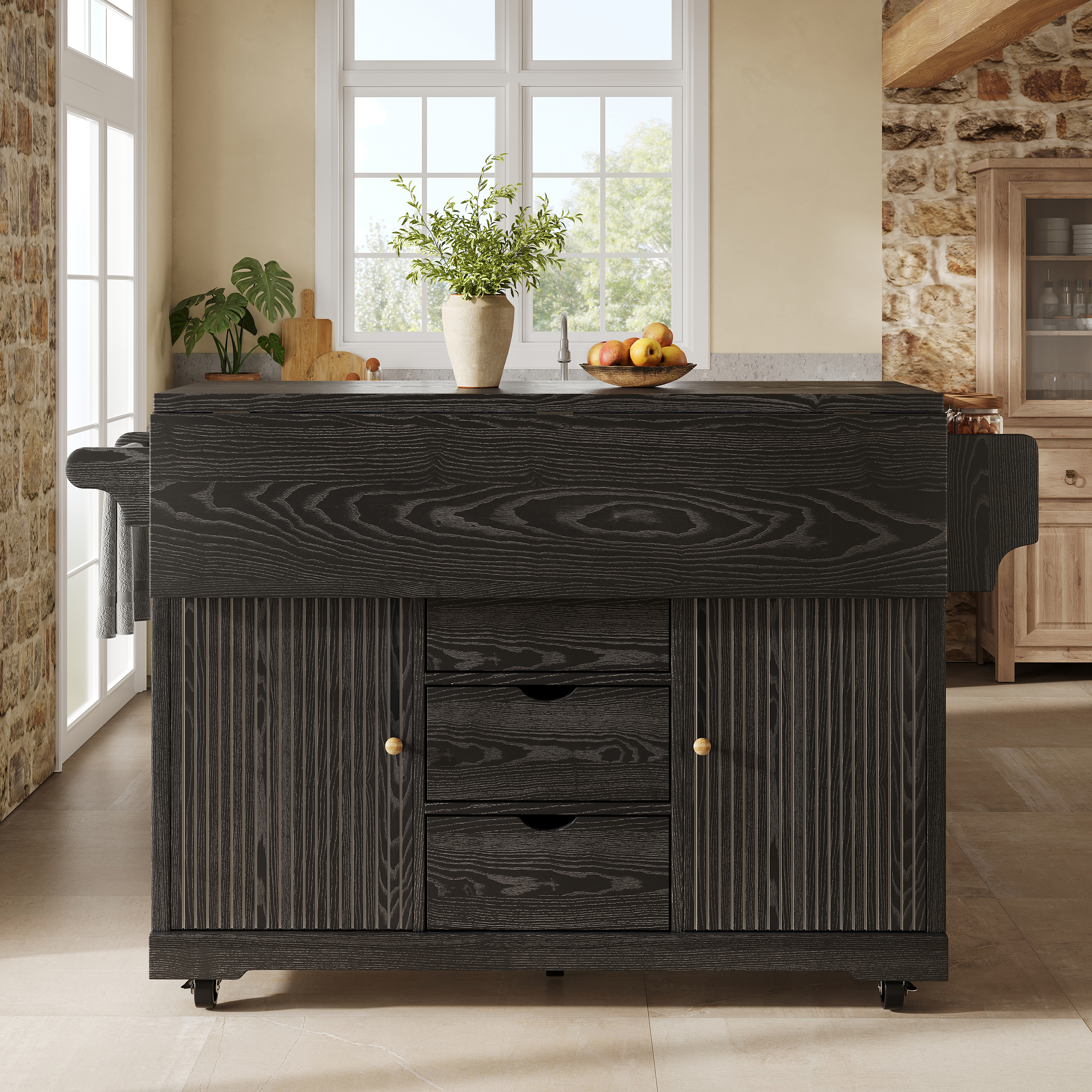 Foldable serving trolley, 95 cm kitchen trolley