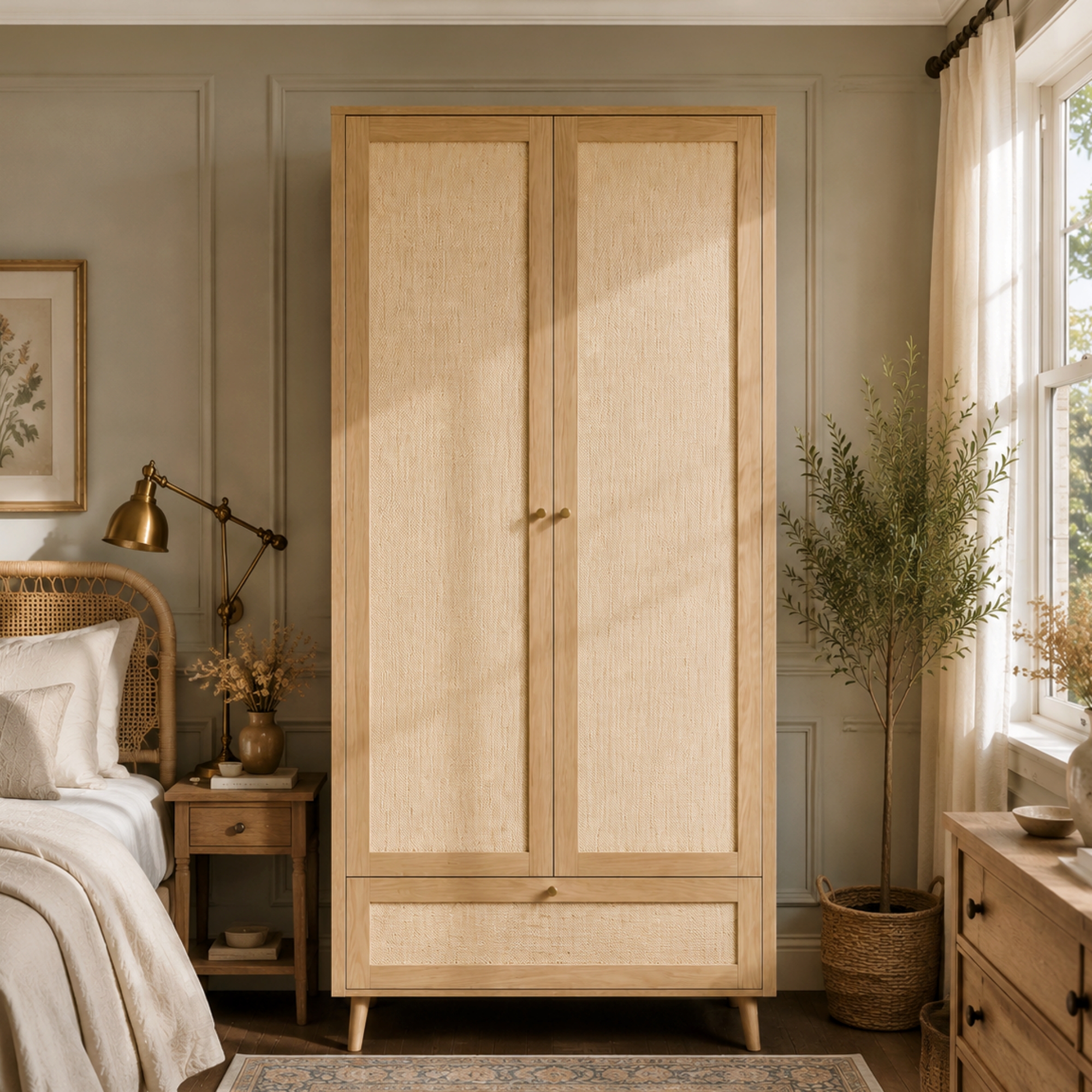 2 Door Double Wardrobe 180H X80W X 55D With Drawer, 180cm