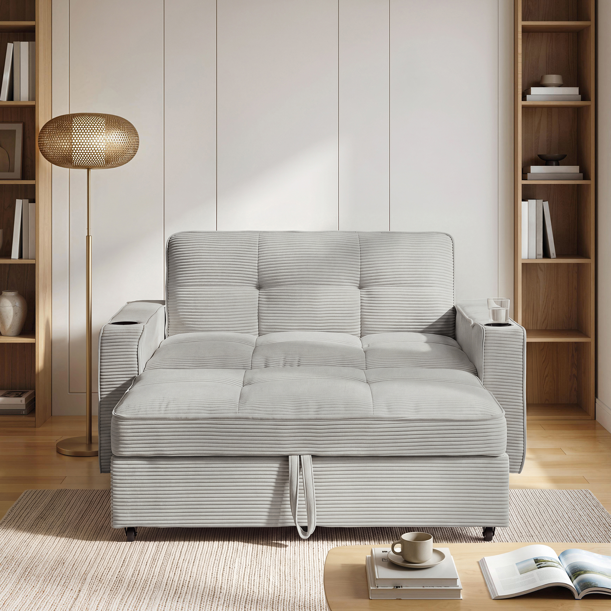 Sofa Bed 2 Seater, Convertible Sleeper With 7-Color LED Lights, Corduroy — image 2