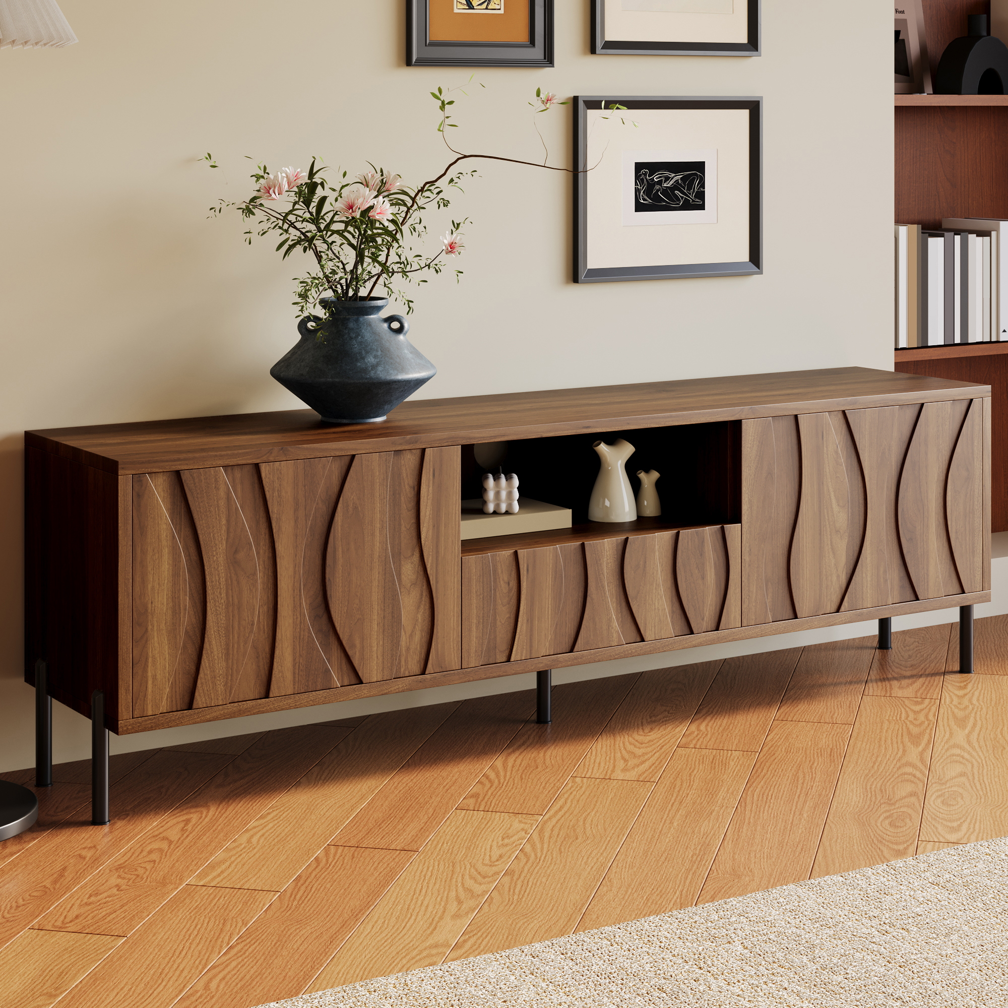 TV Cabinet With Three Doors. Low Living Room Furniture, Dimensions 160 X 35 X — image 5