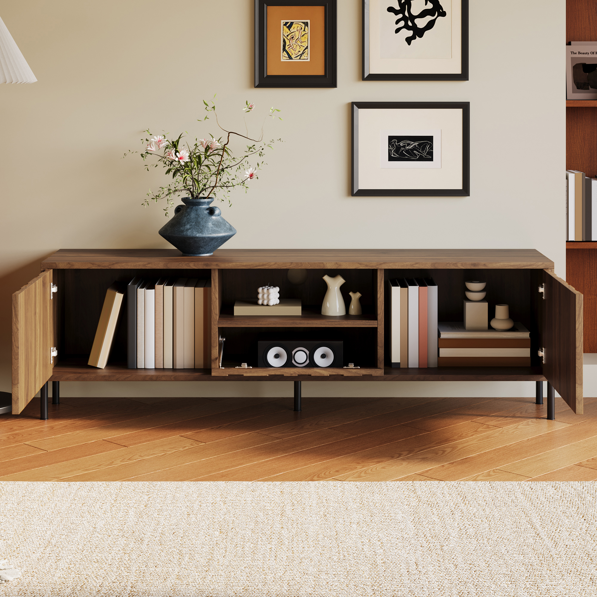 TV Cabinet With Three Doors. Low Living Room Furniture, Dimensions 160 X 35 X — image 4
