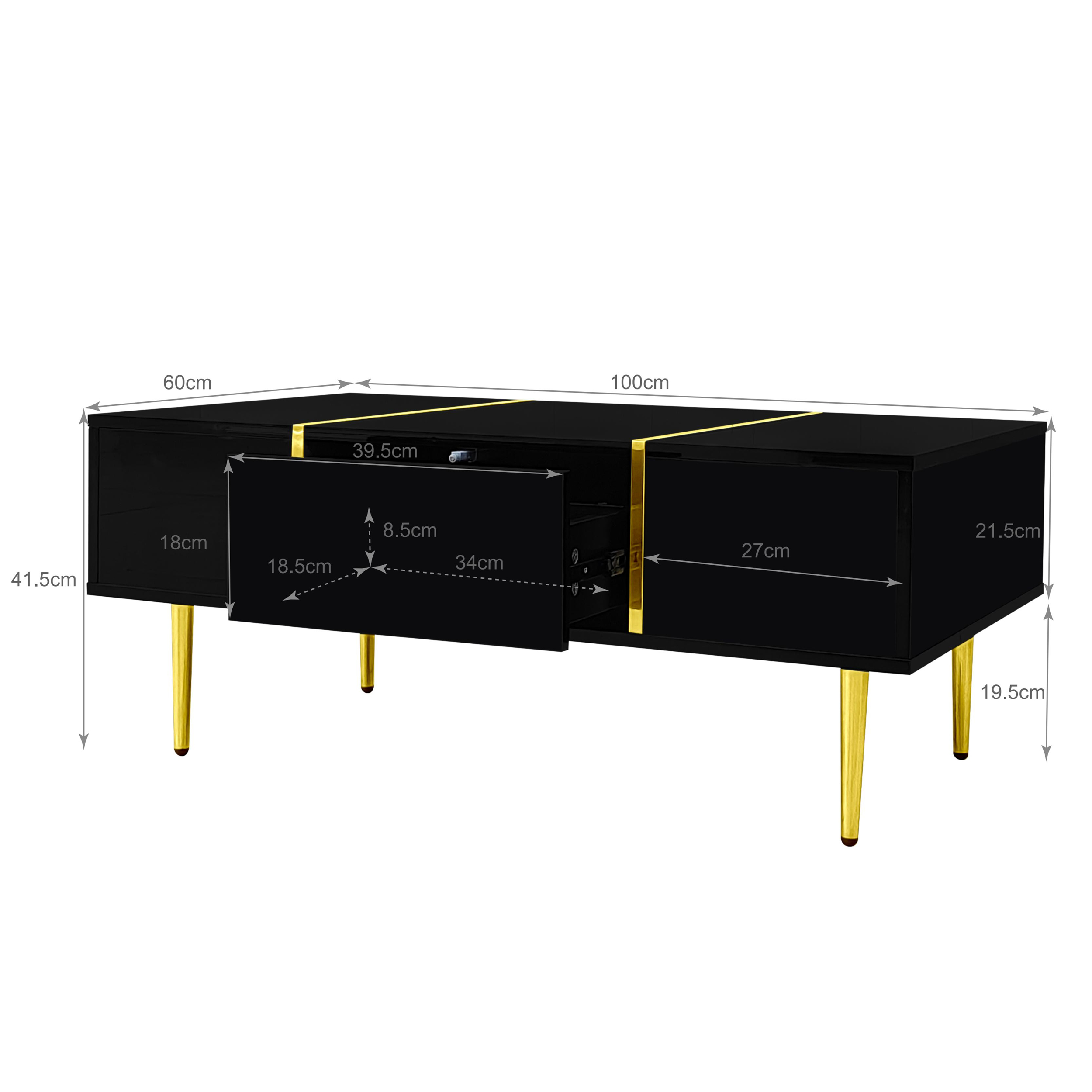 Black High-gloss Coffee Table, Modern And Simple, With 2 Drawers — image 4