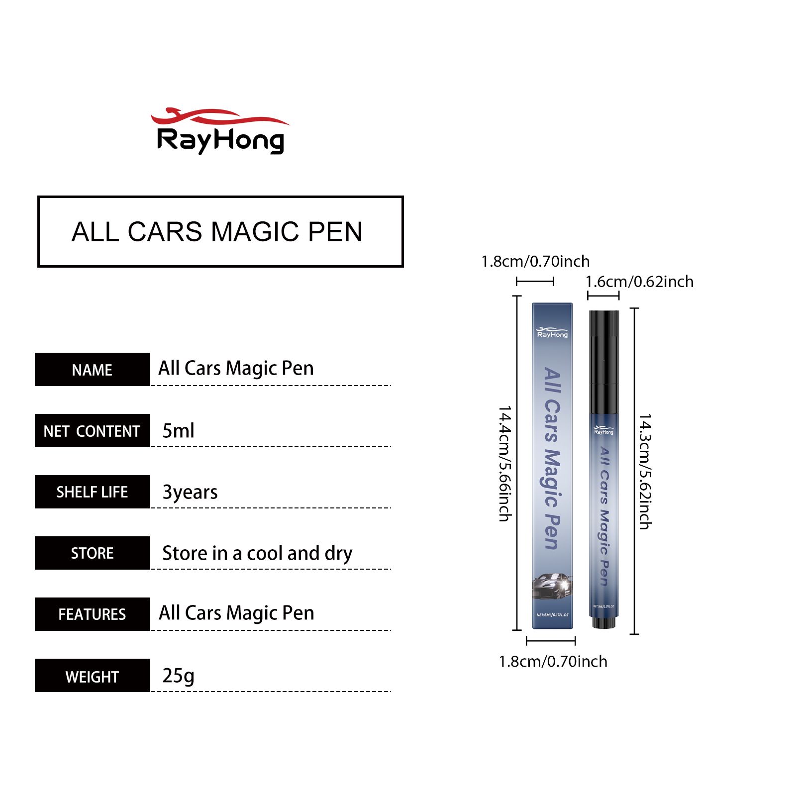 RAYHONG Automotive Paint Touch-Up Pen, 5 ml / 1 Bottle image 7