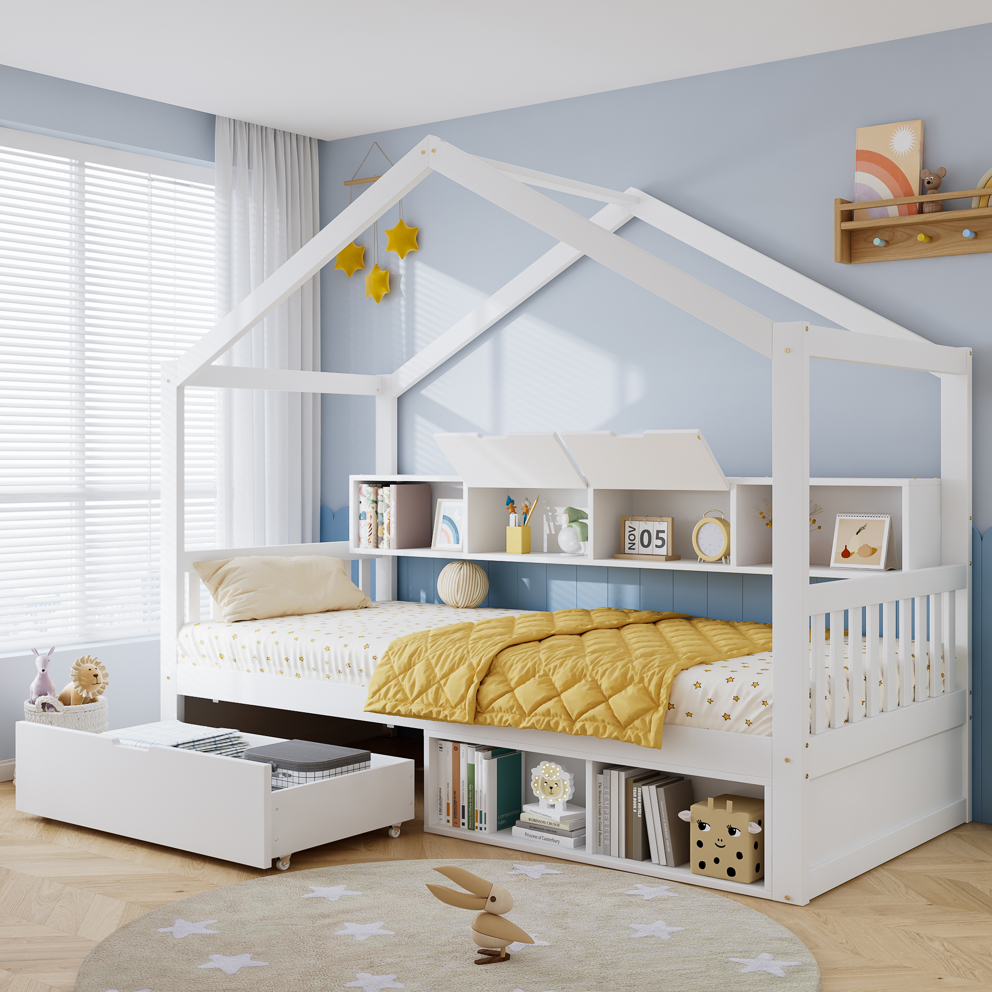 Wooden Bed, Storage , Children's 3ft Single 90x190cm, Safety Guardrail — image 3