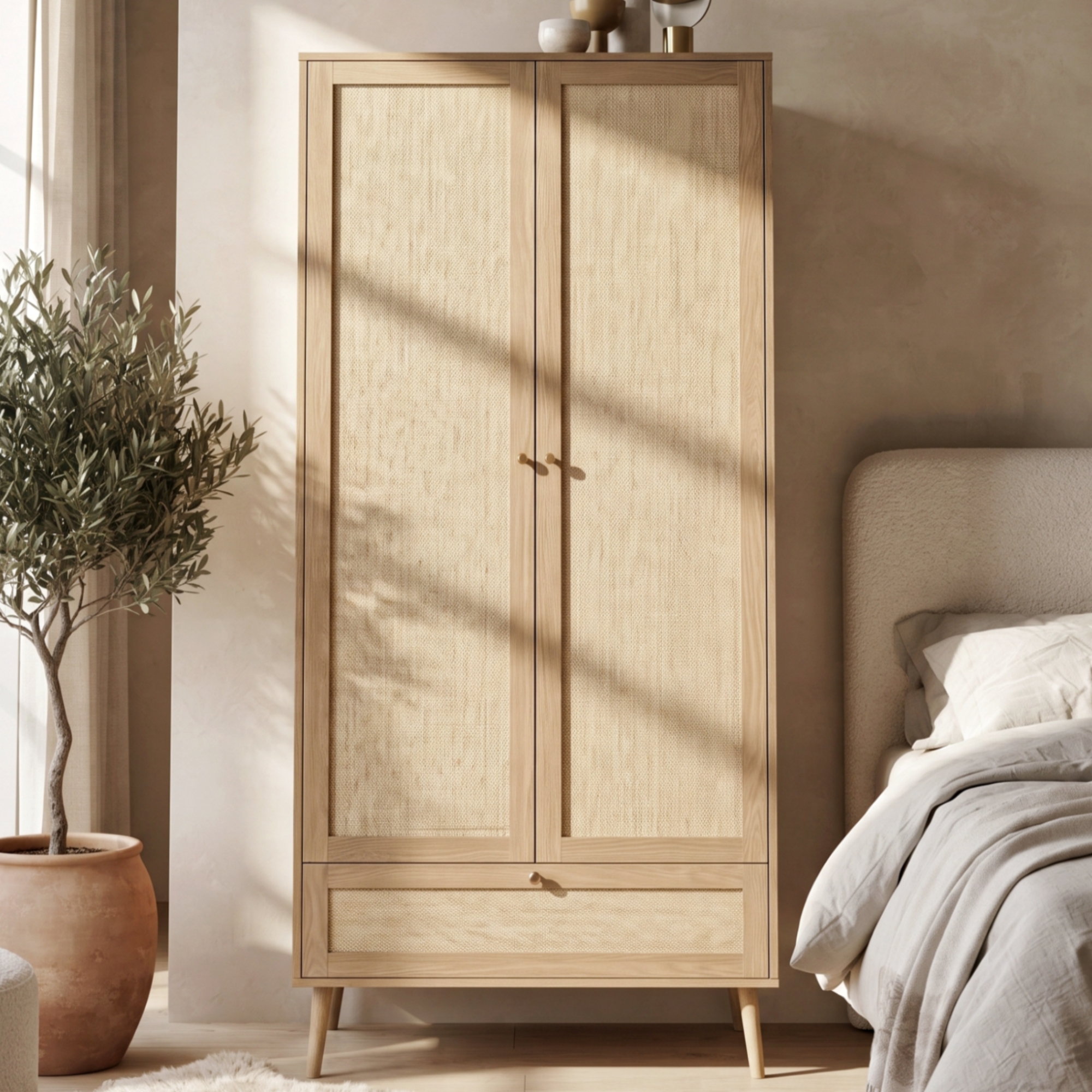 2 Door Double Wardrobe 180H X80W X 55D With Drawer, 180cm