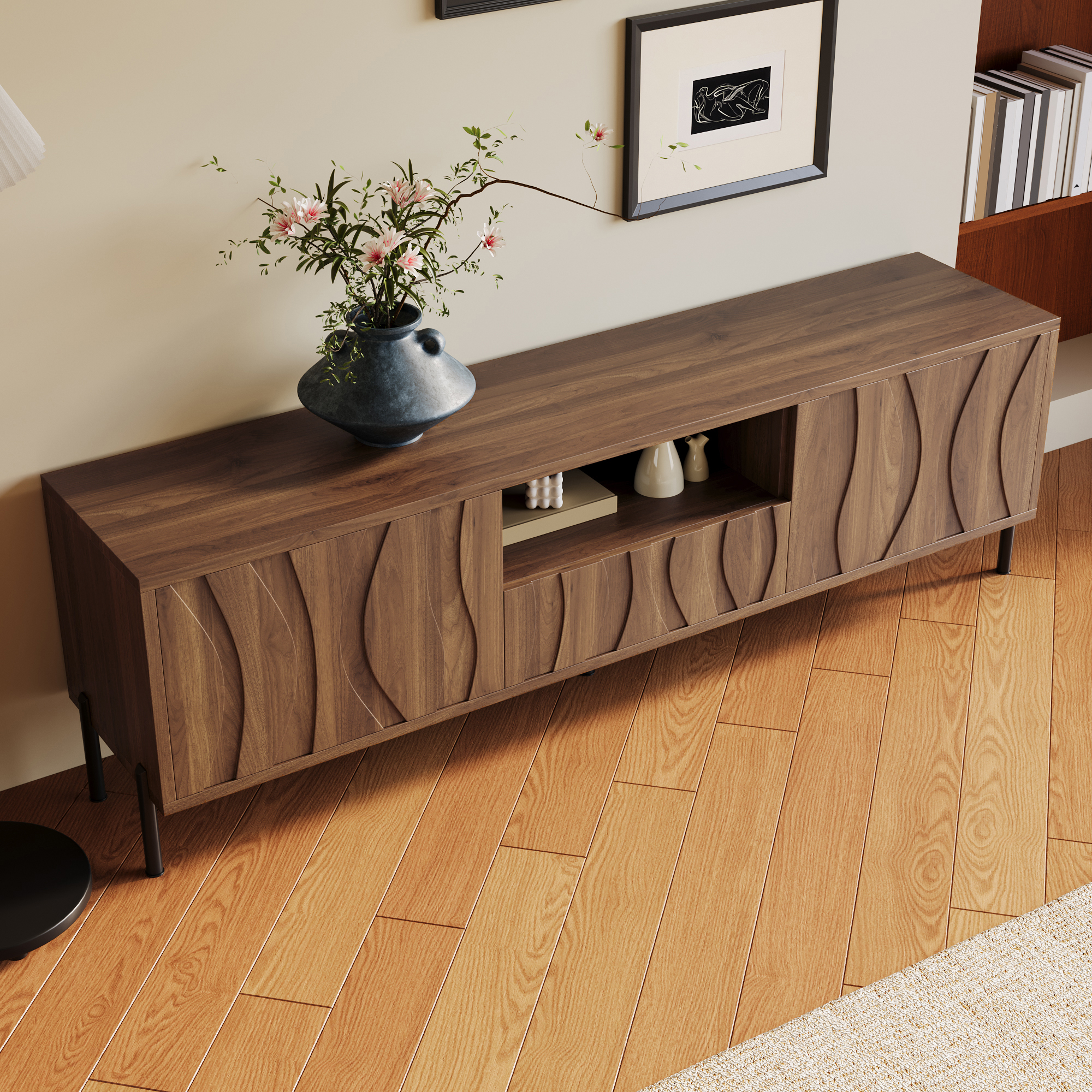 TV Cabinet With Three Doors. Low Living Room Furniture, Dimensions 160 X 35 X — image 3