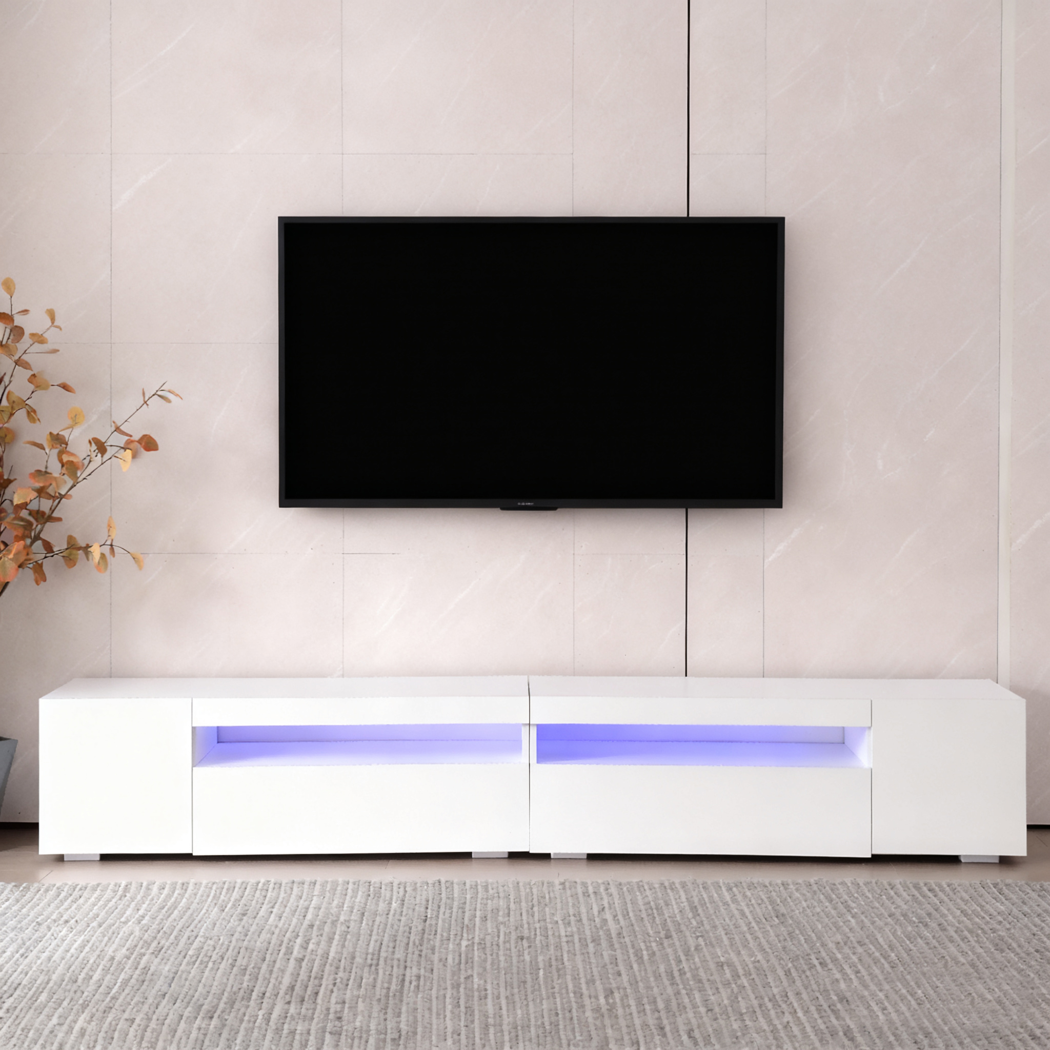 White Modern TV Stand With Light Panel, Adjustable LED Lighting Bluetooth — image 4