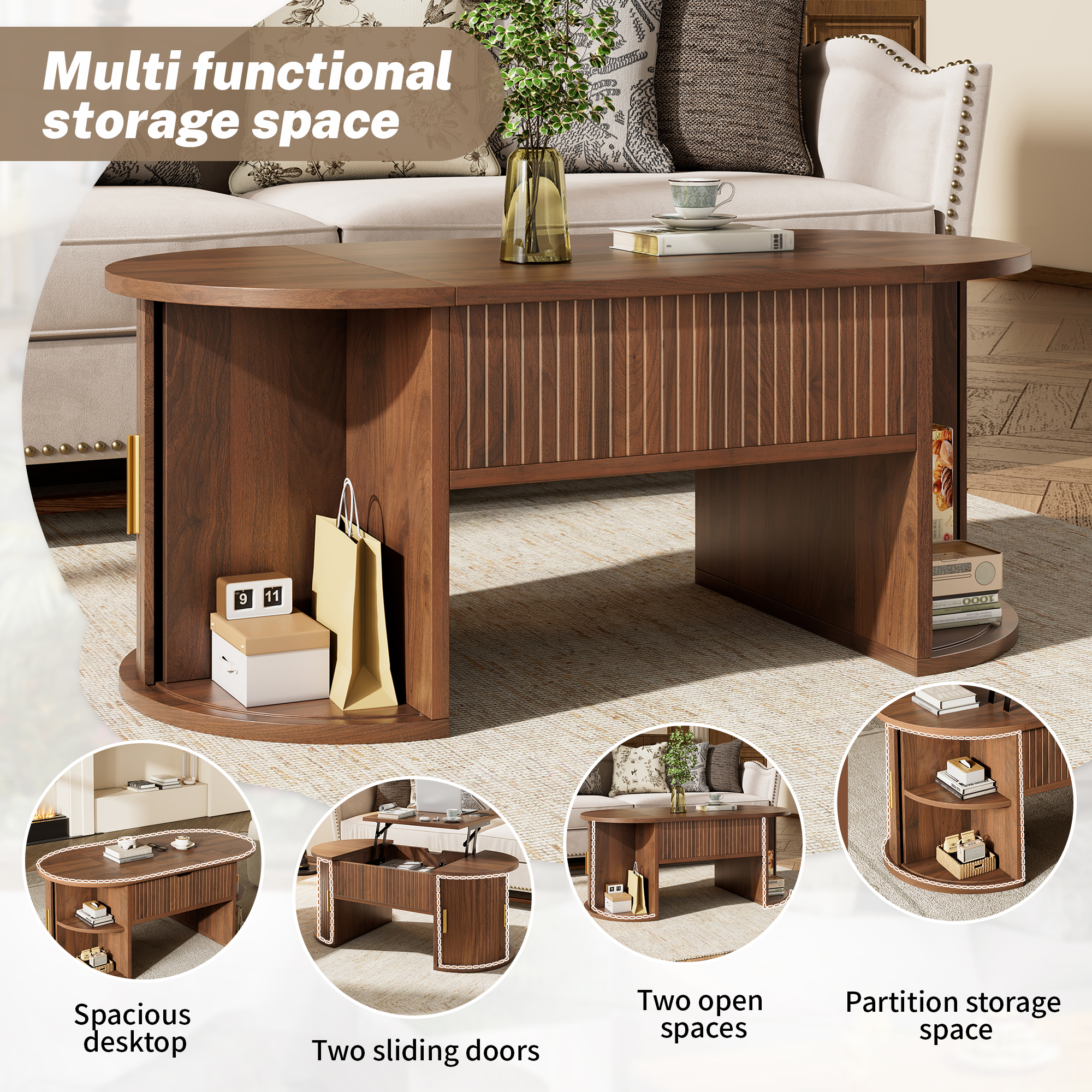 Modern Height-Adjustable Coffee Table, For The Living Room, Open Shelves — image 4