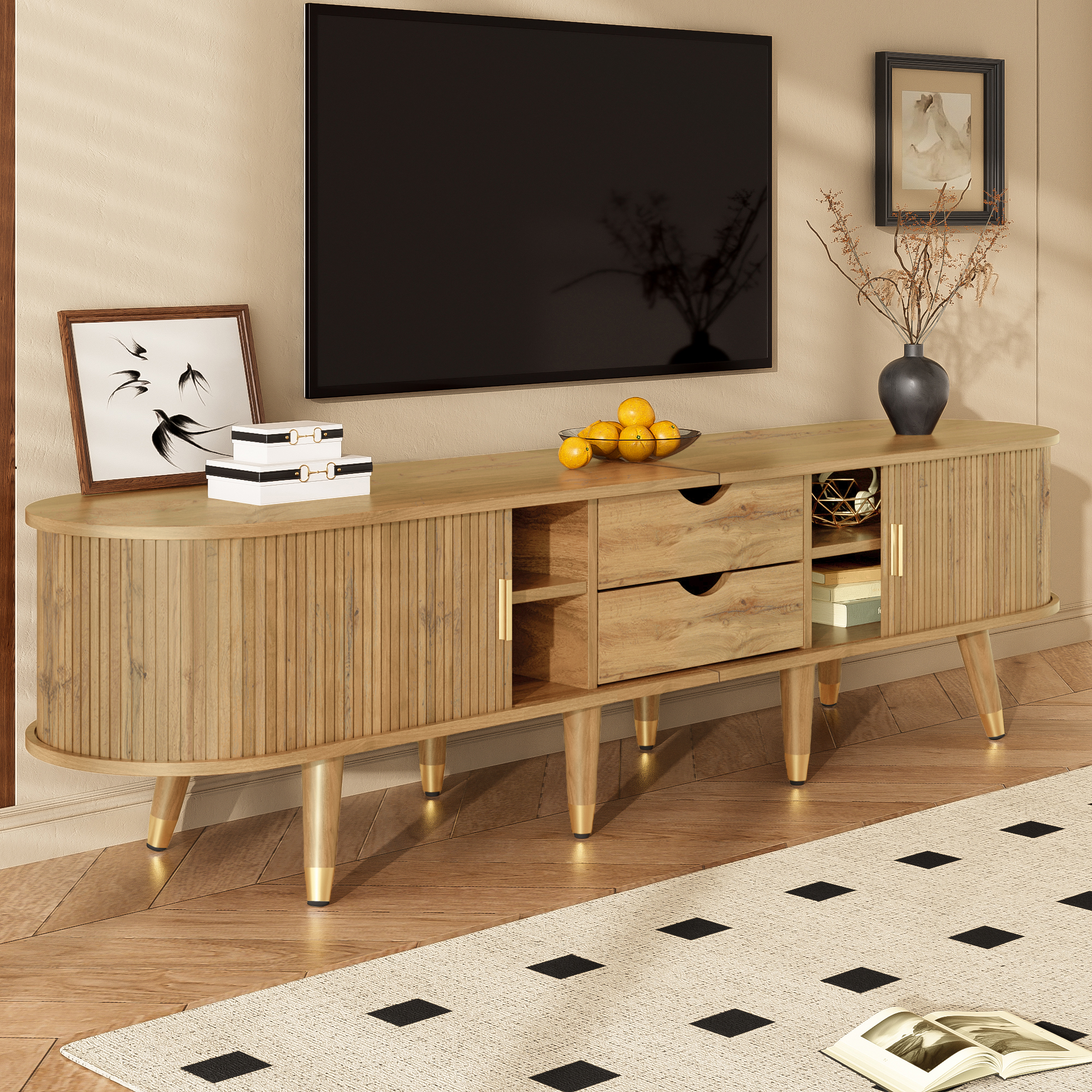 TV Cabinet With Sliding Doors, TV Furniture, TV Stand, Low TV TV Holder. Unique — image 3