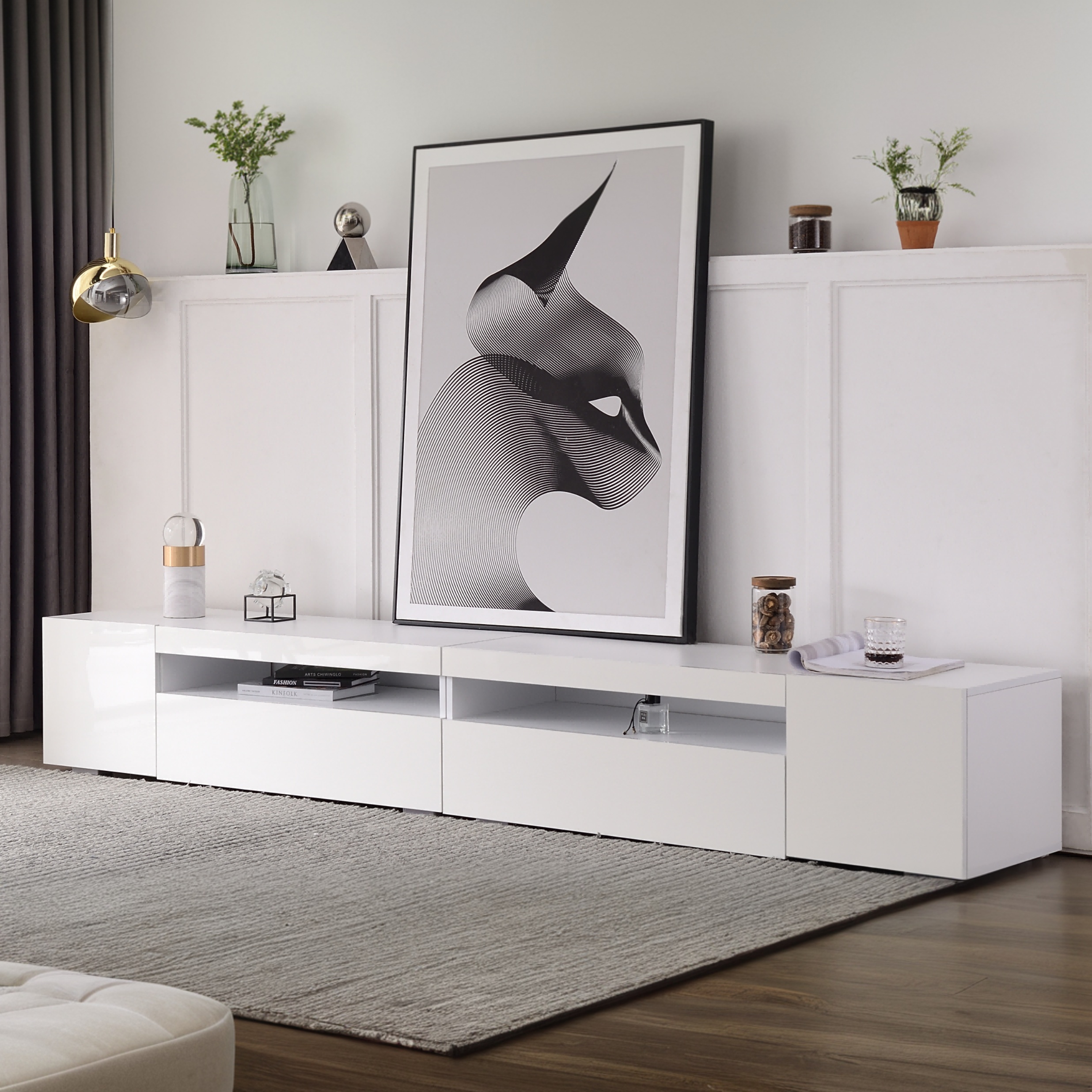 White Modern TV Stand With Light Panel, Adjustable LED Lighting Bluetooth — image 2