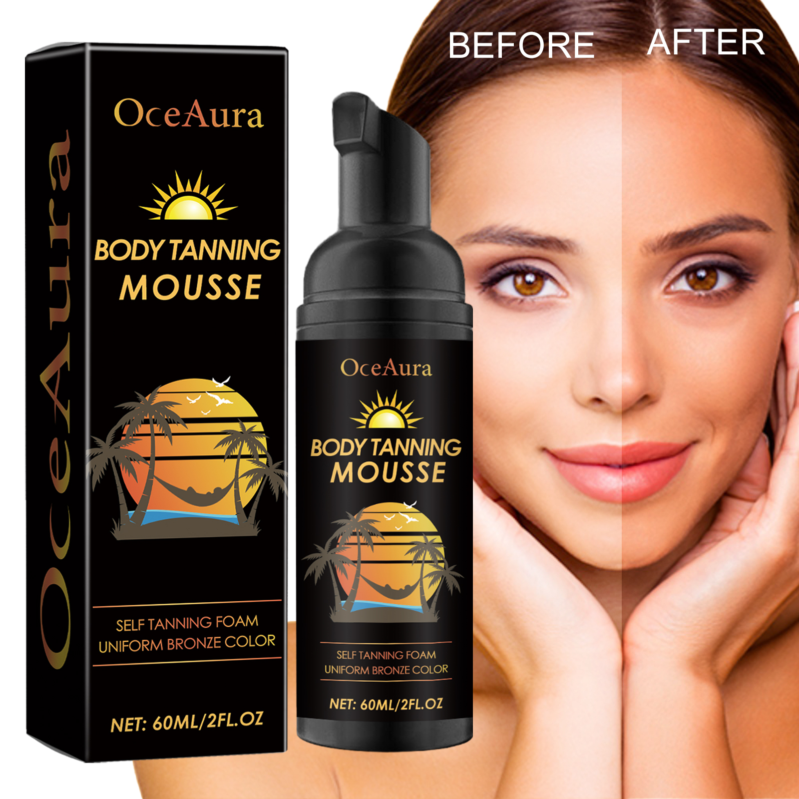 OceAura Tanning Mousse, Summer Outdoor Seaside Help Sun Moisturizing Skin Natural Fashion Wheat Color image 2