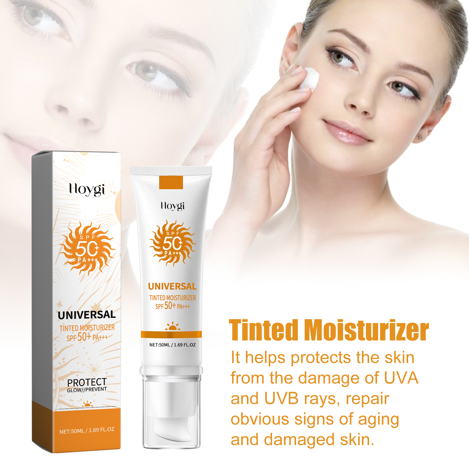 Hoygi Tinted Moisturizer, Outdoor UV Protection Brightening Skin Hydrating Protective Cream image 4