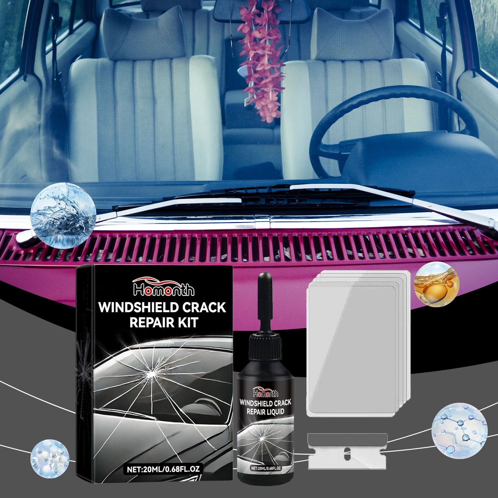 HOMONTH Automotive Windshield Glass Crack Repair Liquid, 20 ml / 1 Bottle image 4