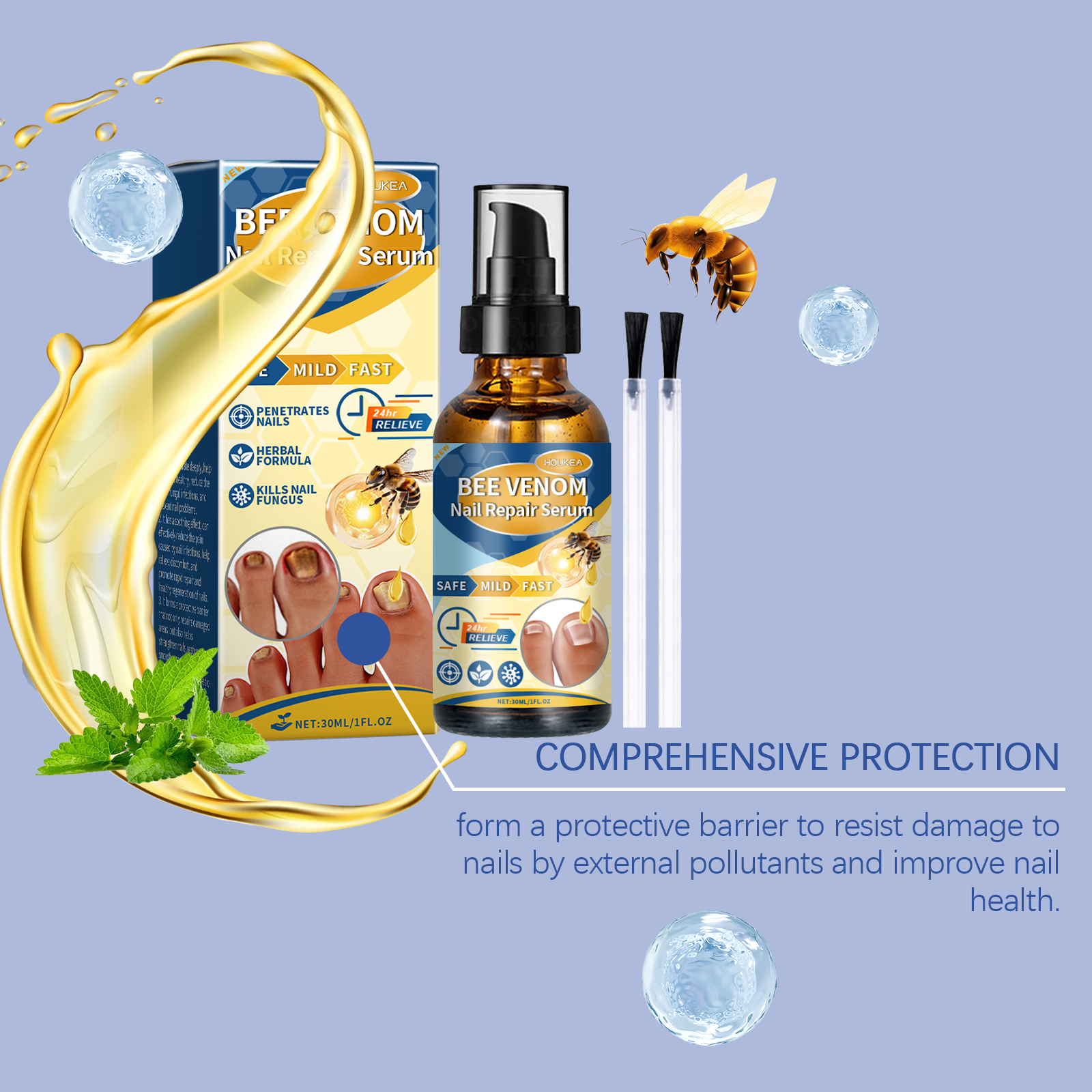 Houkea Bee Venom Nail Repair Lotion Gently Cleanses Nails, Moisturizes And Brightening Nails Soothing Care Essence image 11