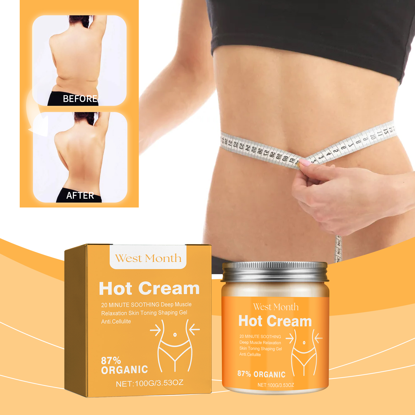 West&Month Body Care Cream, Massage Skin Legs Arms Waist Body Firming Cream image 2