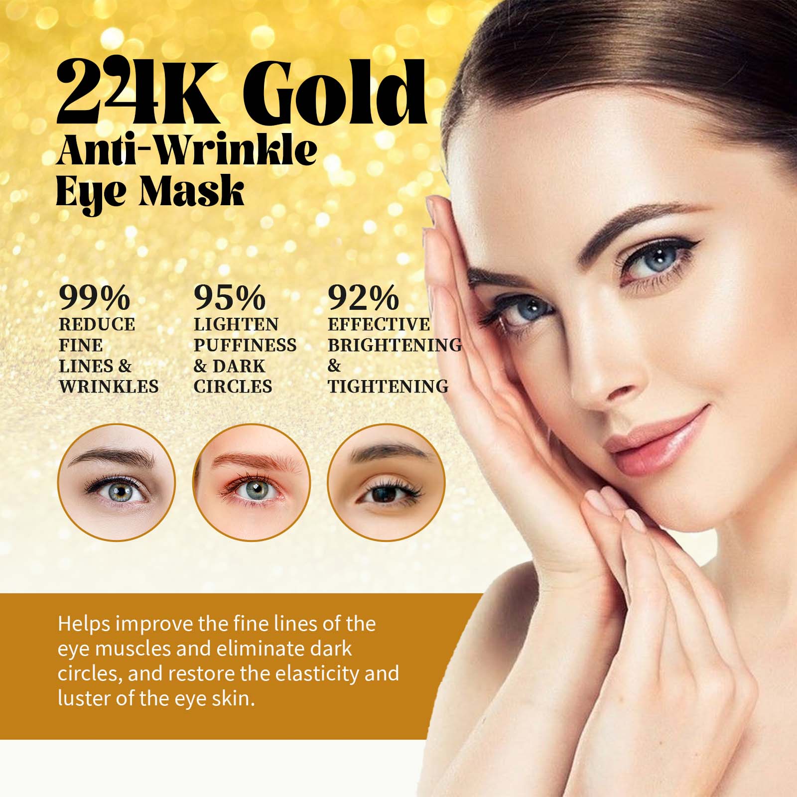 EELHOE 24K Gold Anti-Wrinkle Eye Mask, Moisturizing And Improving Eye Lines Brightening And Moisturizing… image 3