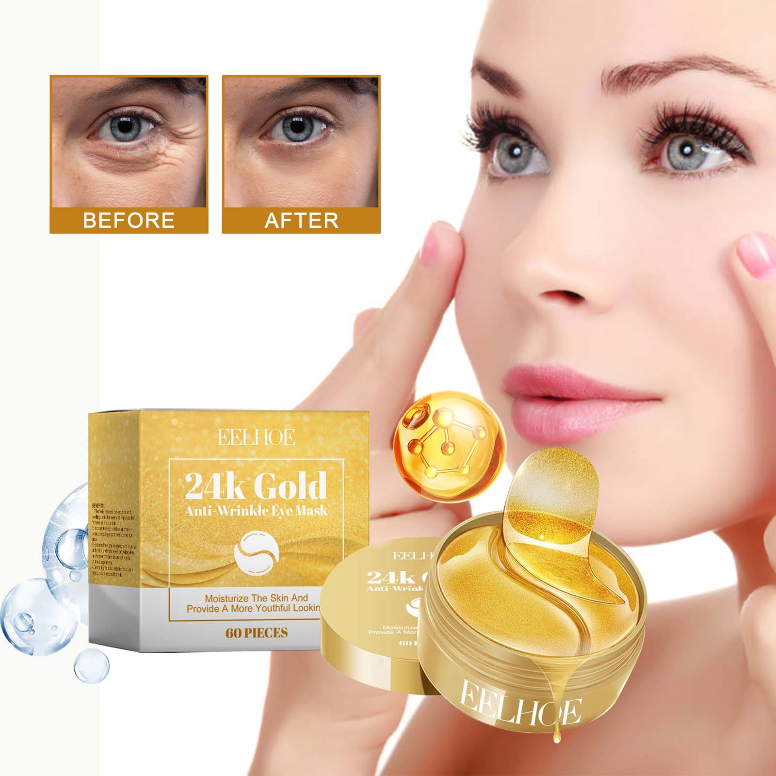 EELHOE 24K Gold Anti-Wrinkle Eye Mask, Moisturizing And Improving Eye Lines Brightening And Moisturizing… image 2