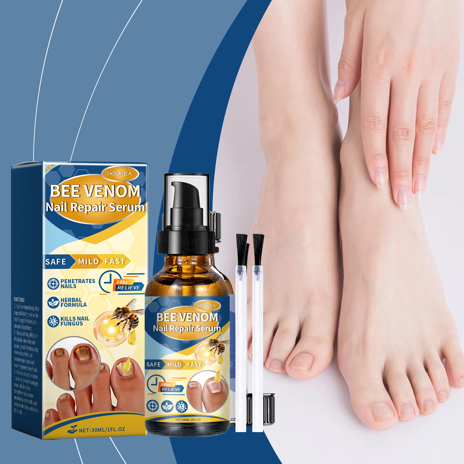 Houkea Bee Venom Nail Repair Lotion Gently Cleanses Nails, Moisturizes And Brightening Nails Soothing Care Essence image 9