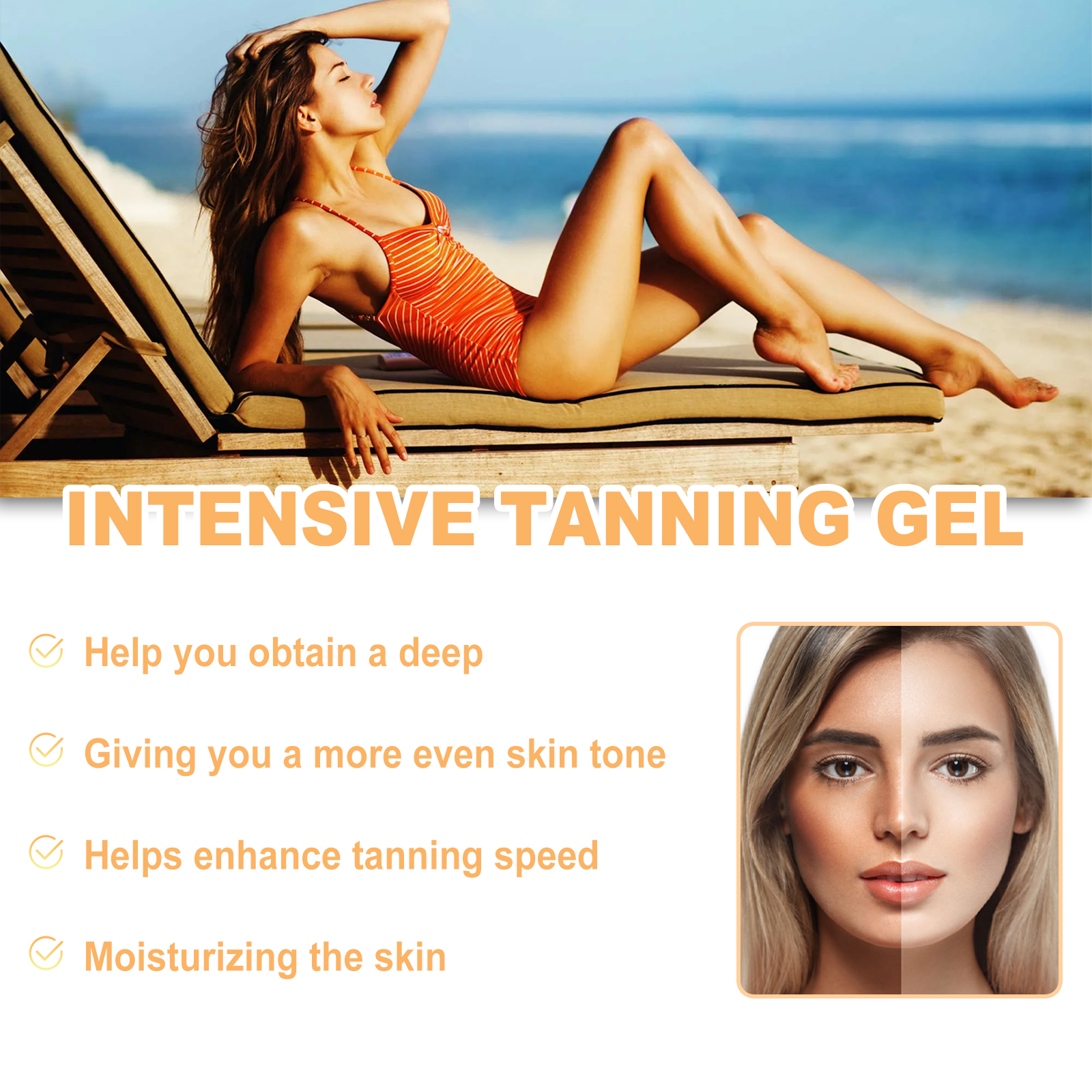 Hoygi Intensive Tanning Gel, Summertime Seaside Beach Sunbath To Help Tanning Wheat Color Body Moisturizer Gel image 3
