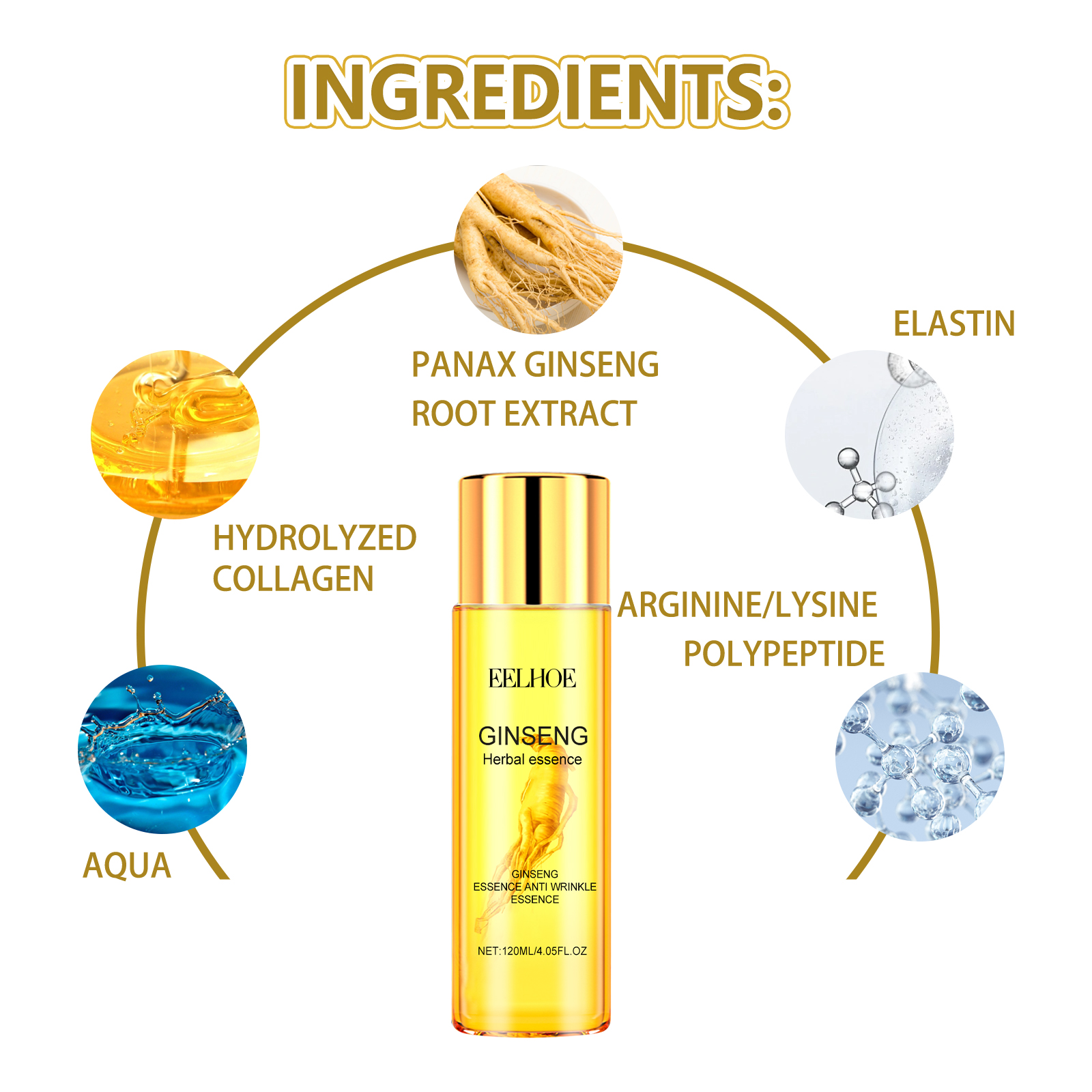 EELHOE Ginseng Essence Anti Wrinkle Essence, Wrinkles Firming Facial Skin Smooth And Tender And Elastic image 5