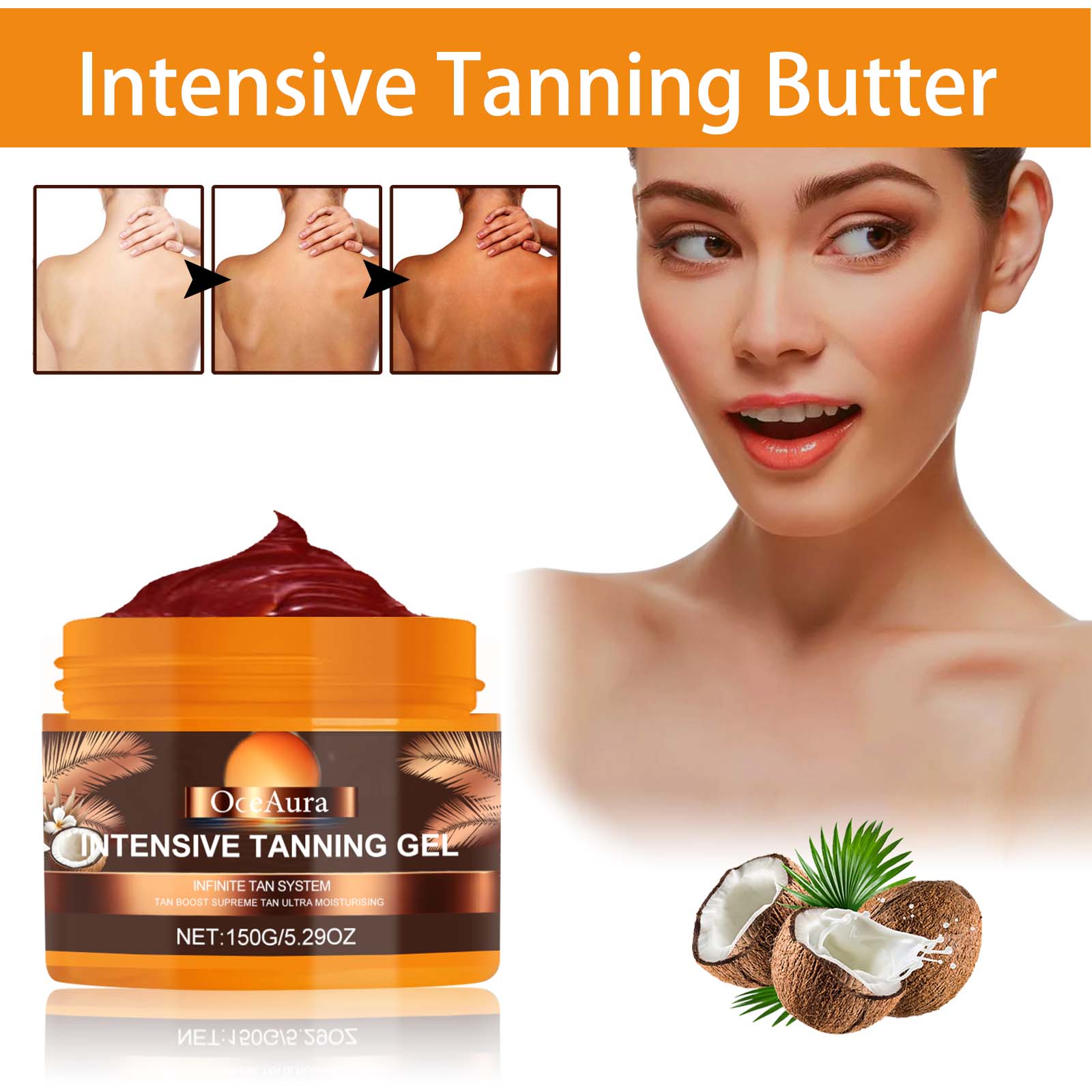 OceAura Intensive Tanning Gel, Sun Free Black Summer Beach Natural Wheat-Colored Moisturizing Body Care image 3