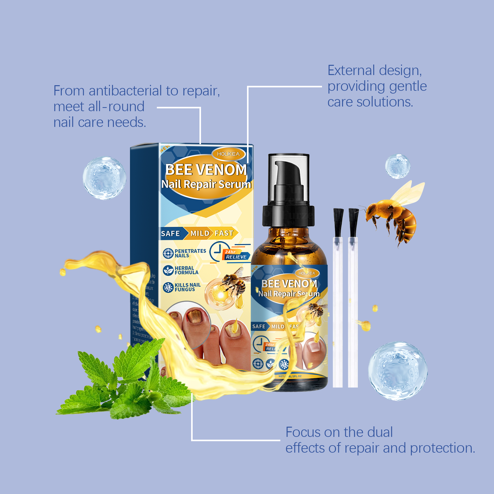 Houkea Bee Venom Nail Repair Lotion Gently Cleanses Nails, Moisturizes And Brightening Nails Soothing Care Essence image 12