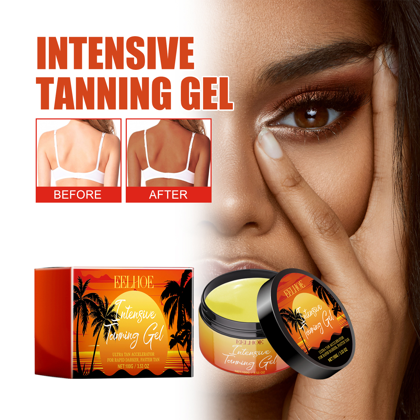 Eelhoe Black Care Gel, Summer Beach Beach Quick Tanning Bronzer Natural Refreshing And Moisturizing image 2