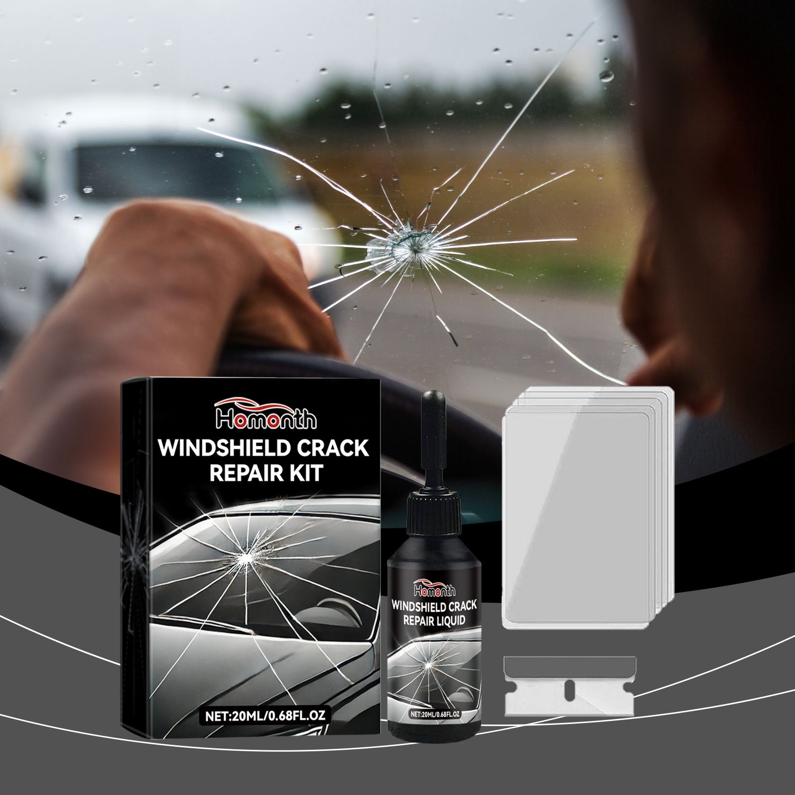 HOMONTH Automotive Windshield Glass Crack Repair Liquid, 20 ml / 1 Bottle image 6