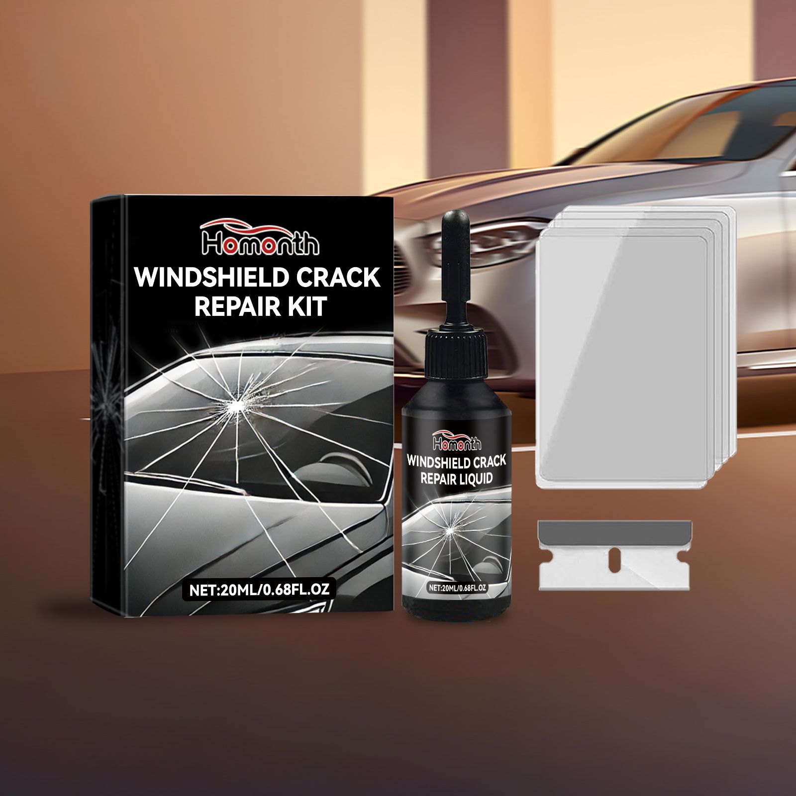 HOMONTH Automotive Windshield Glass Crack Repair Liquid, 20 ml / 1 Bottle image 2