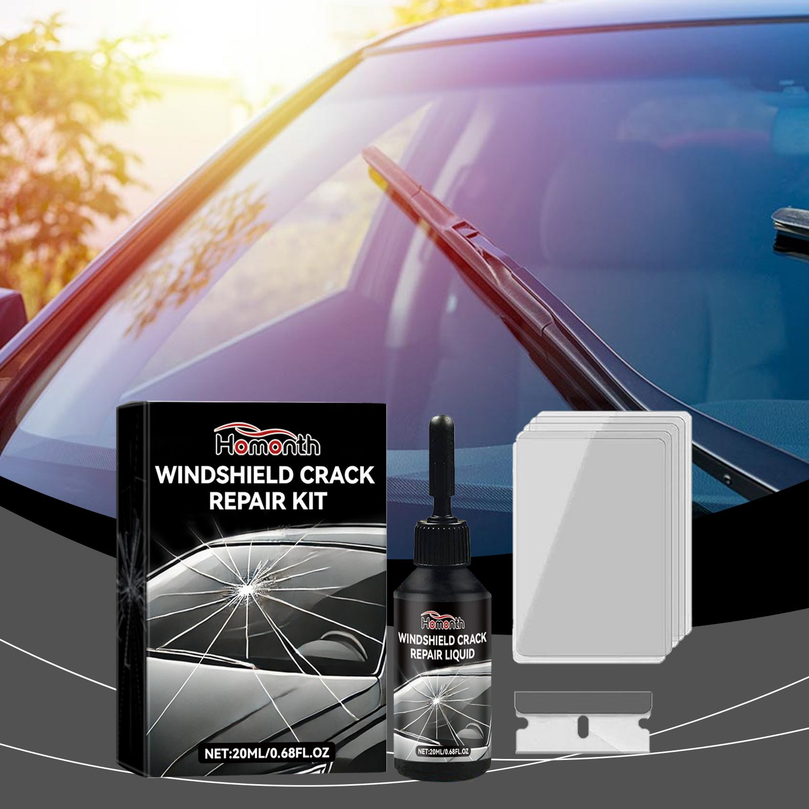 HOMONTH Automotive Windshield Glass Crack Repair Liquid, 20 ml / 1 Bottle image 5