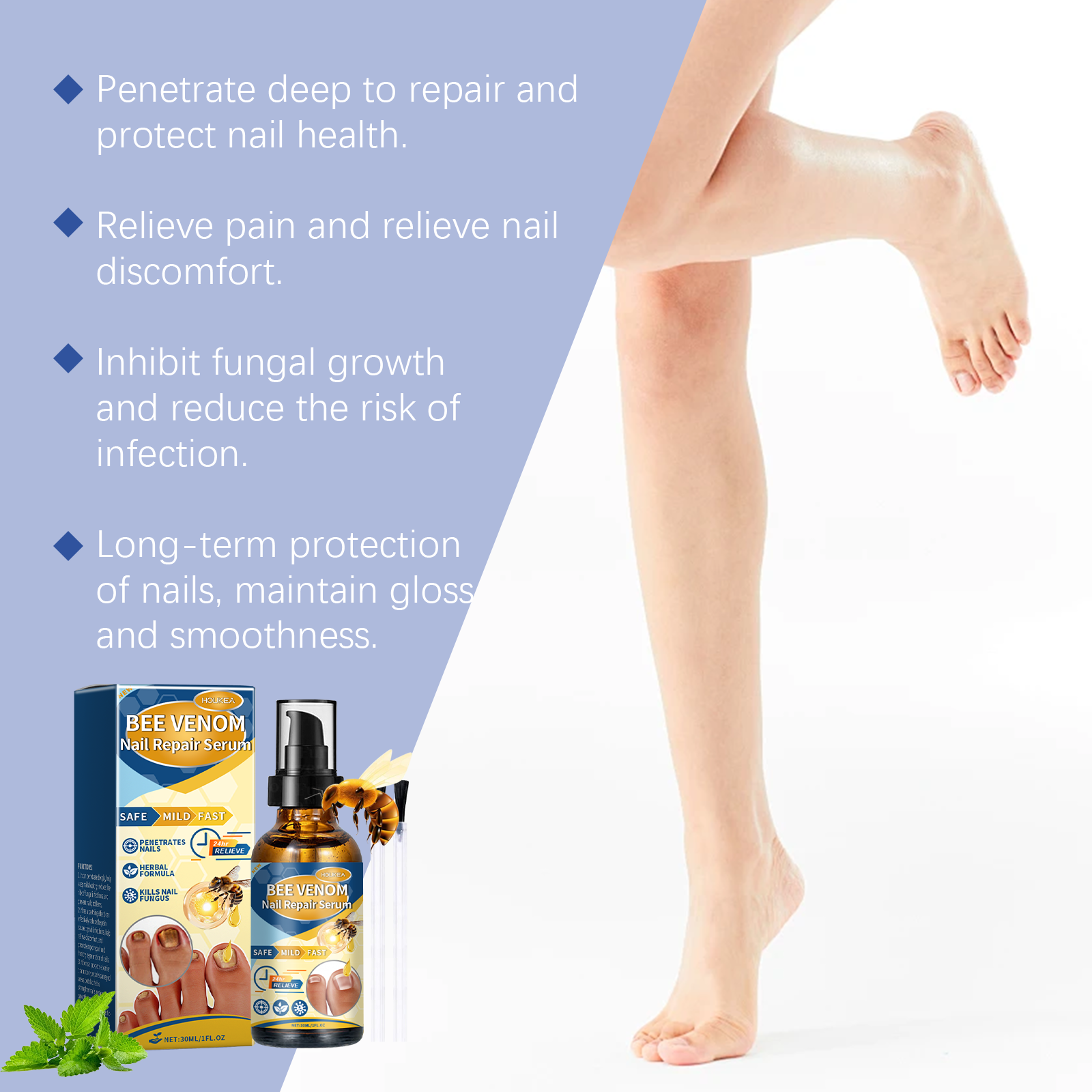 Houkea Bee Venom Nail Repair Lotion Gently Cleanses Nails, Moisturizes And Brightening Nails Soothing Care Essence image 3