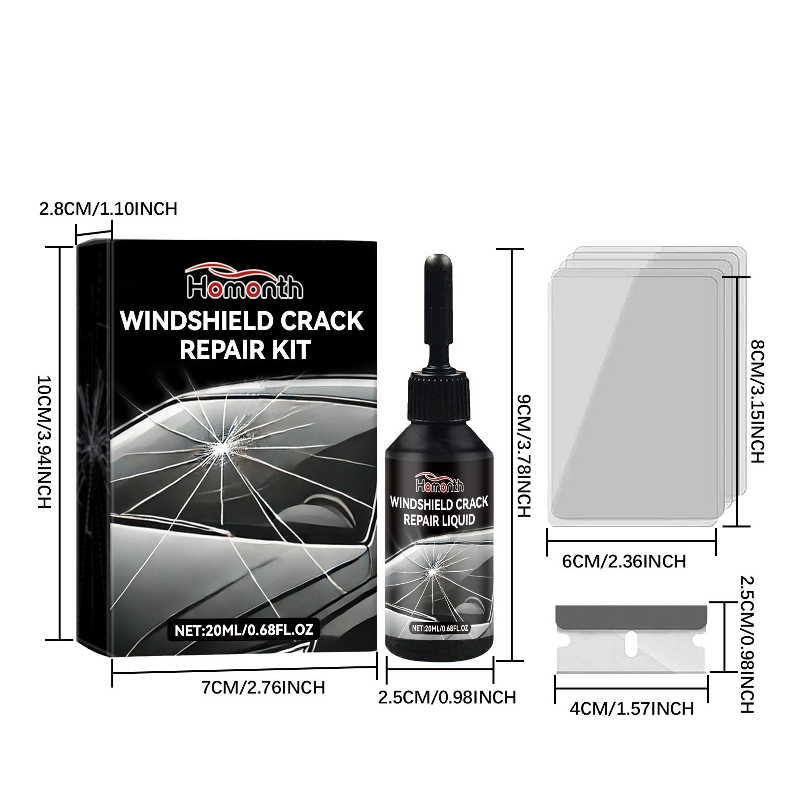 HOMONTH Automotive Windshield Glass Crack Repair Liquid, 20 ml / 1 Bottle image 3