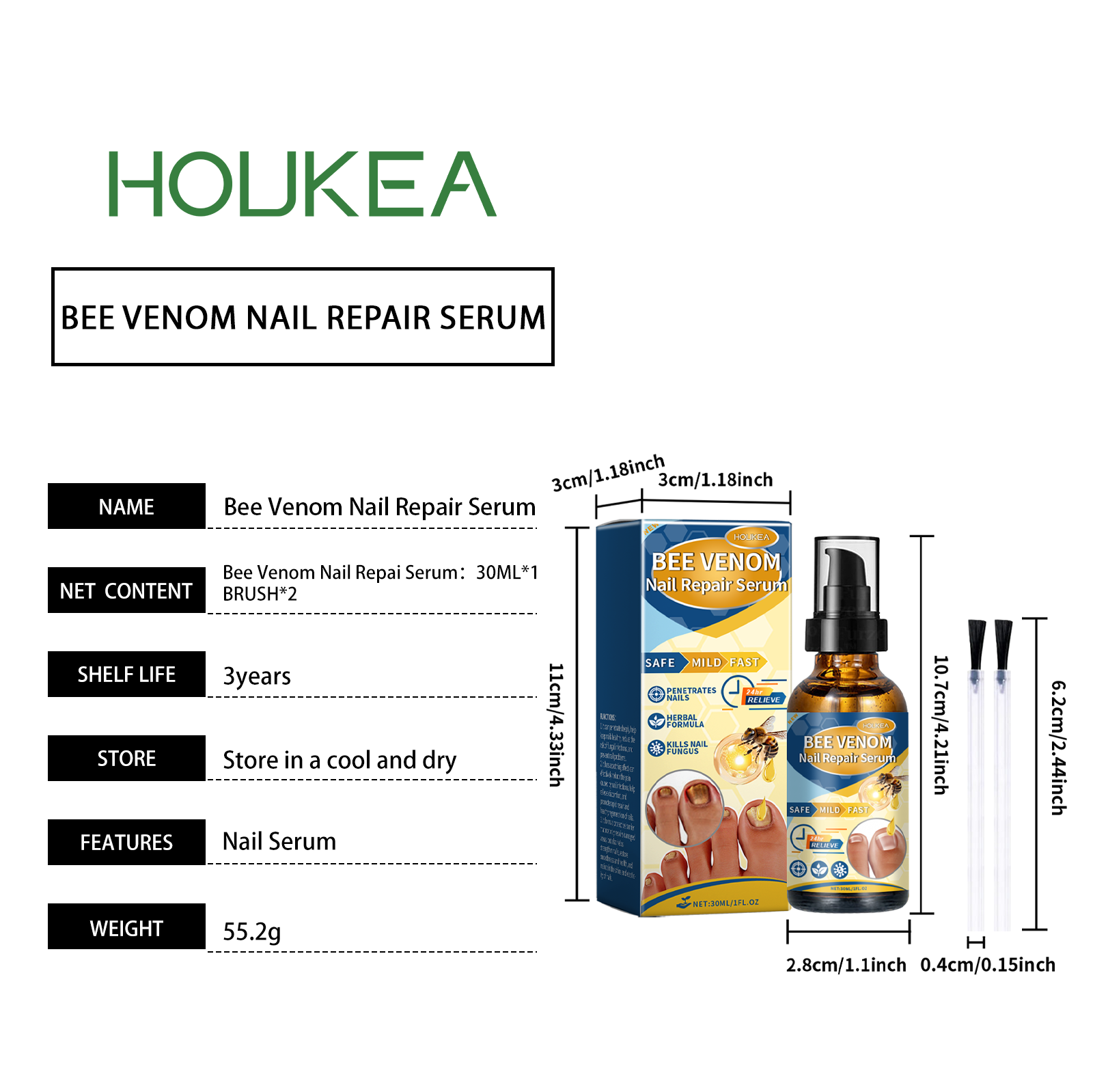 Houkea Bee Venom Nail Repair Lotion Gently Cleanses Nails, Moisturizes And Brightening Nails Soothing Care Essence image 8