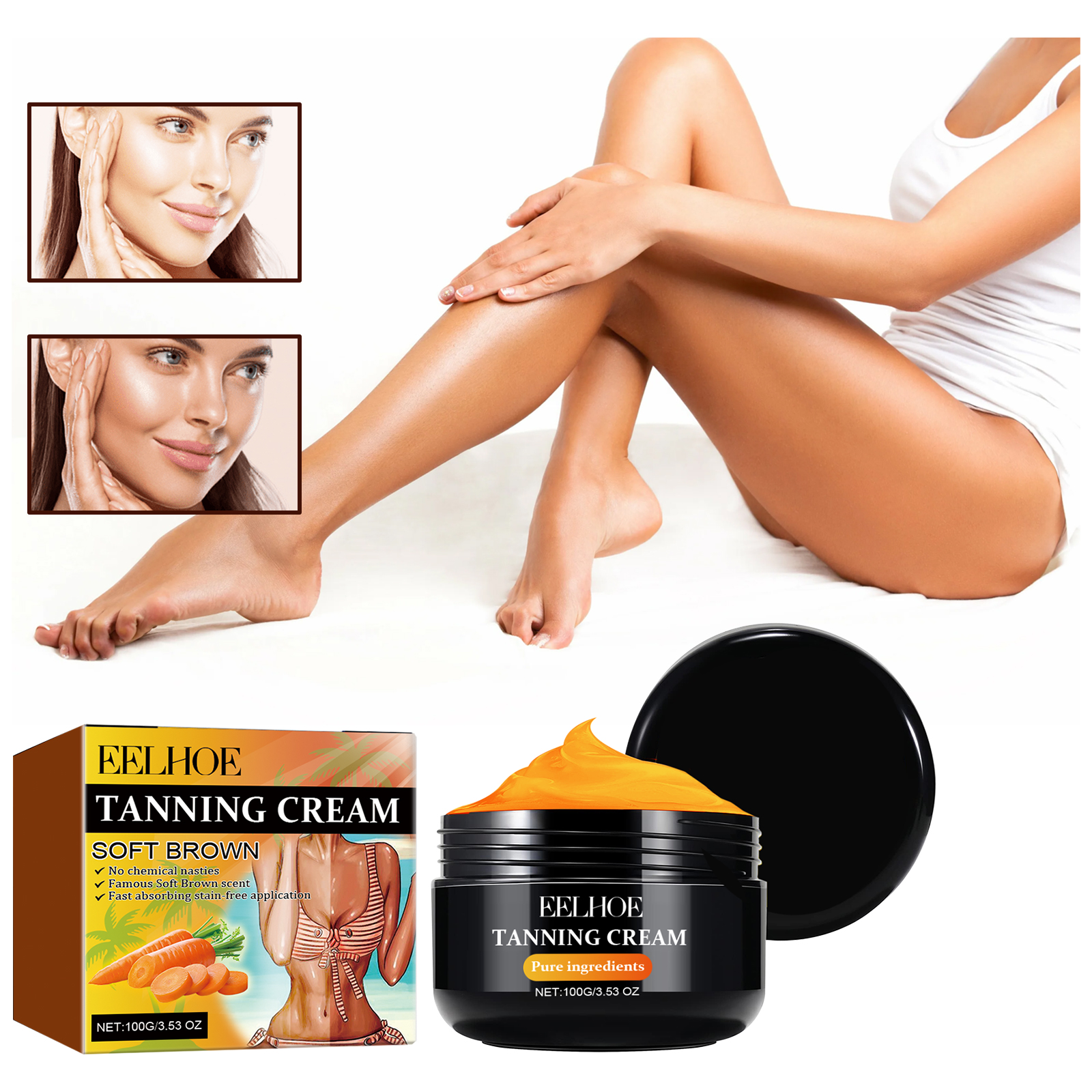 EELHOE Tanning Cream, Outdoor Beach Tanning Helps Tan Wheat Tan Moisturizes Skin And Helps Tan Skin image 2