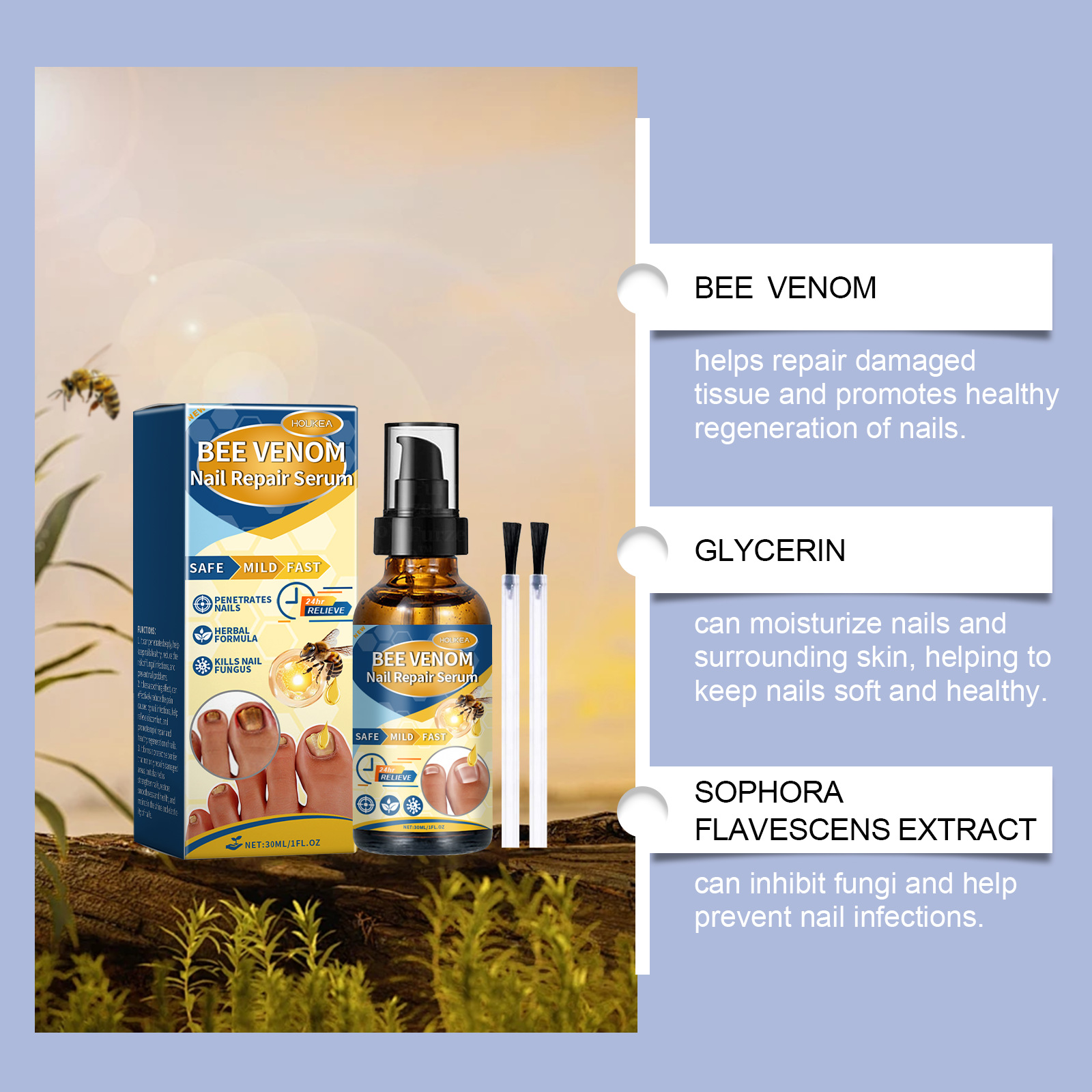 Houkea Bee Venom Nail Repair Lotion Gently Cleanses Nails, Moisturizes And Brightening Nails Soothing Care Essence image 10
