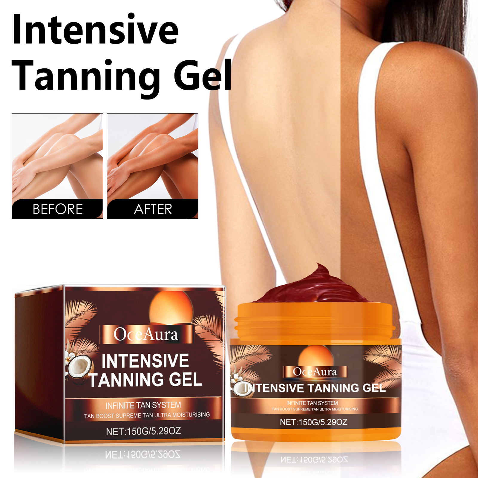 OceAura Intensive Tanning Gel, Sun Free Black Summer Beach Natural Wheat-Colored Moisturizing Body Care image 2