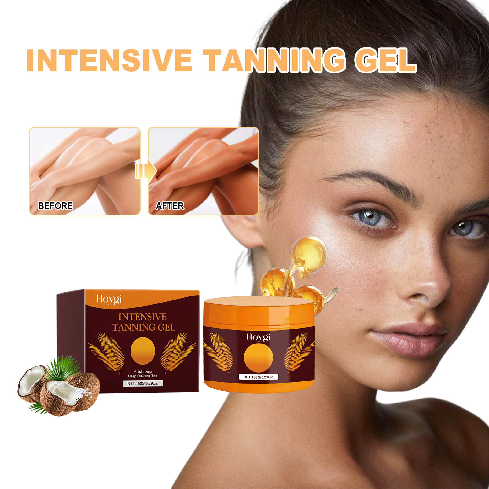 Hoygi Intensive Tanning Gel, Summertime Seaside Beach Sunbath To Help Tanning Wheat Color Body Moisturizer Gel image 2